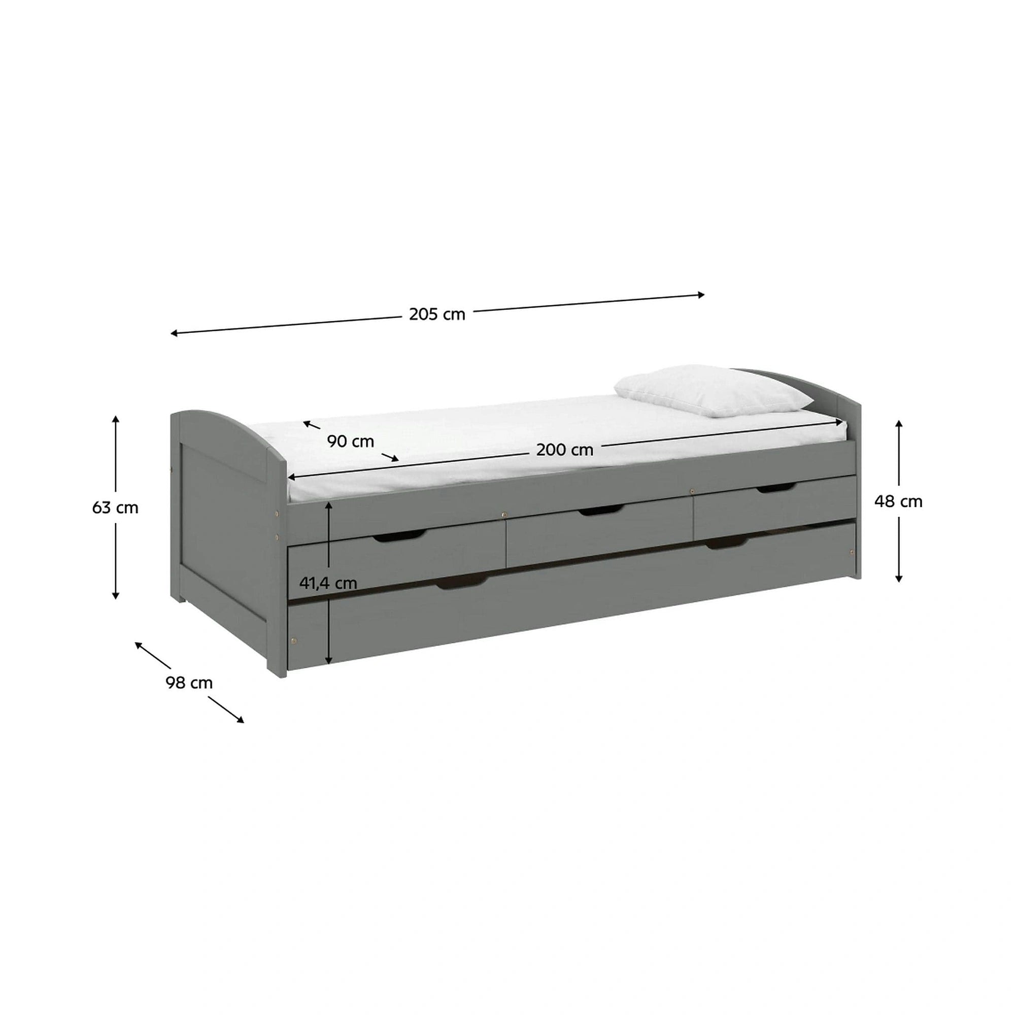 Pat extensibil MARINELLA NEW 90x200, gri, lemn/metal, cu somiera si sertare