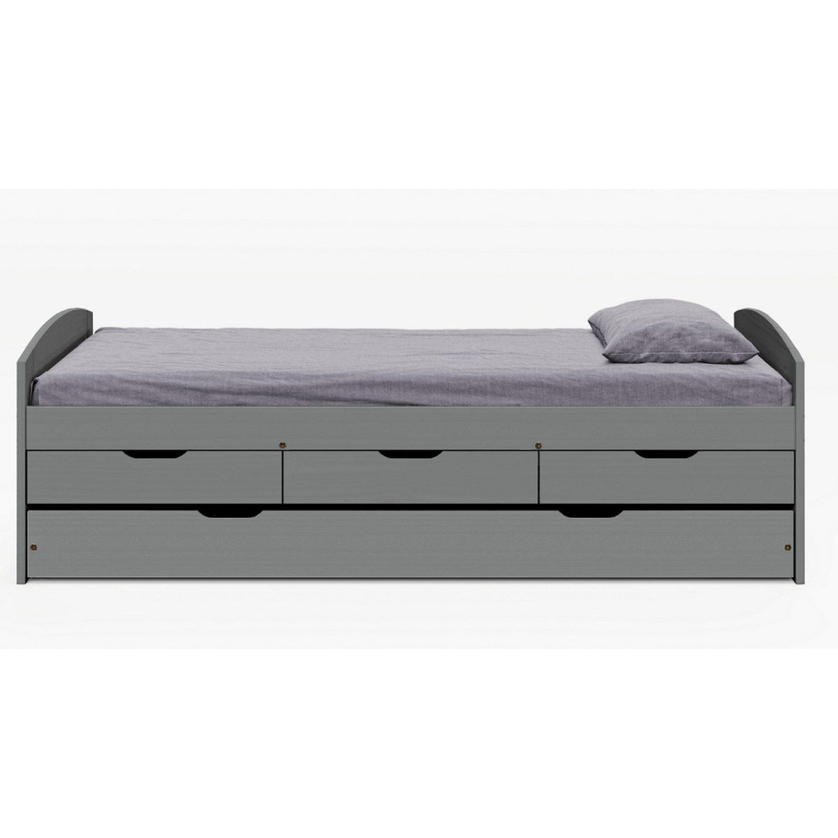 Pat extensibil MARINELLA NEW 90x200, gri, lemn/metal, cu somiera si sertare