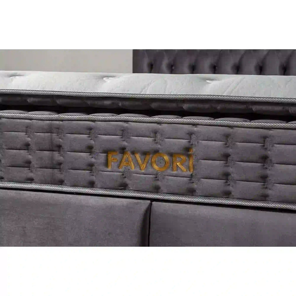 Pat FAVORI 160x200, stofa catifelata gri antracit - BF 16, cu somiera si spatiu depozitare