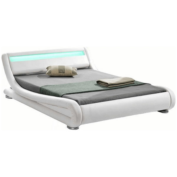 Pat FILIDA 160x200, alb, piele ecologica/PAL/metal/lemn, cu iluminare LED si somiera