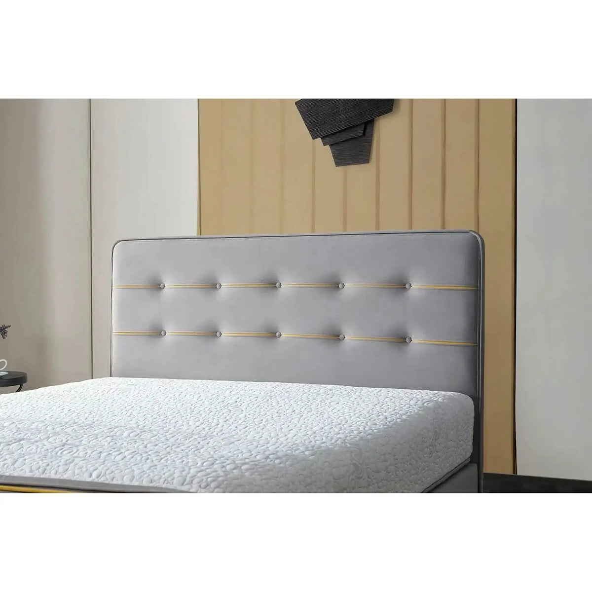Pat FLEXFIT 120x200, stofa catifelata gri - Noway E1055, cu somiera si spatiu depozitare