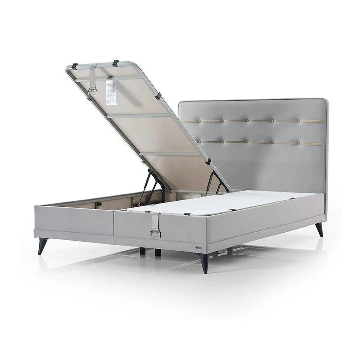 Pat FLEXFIT 120x200, stofa catifelata gri - Noway E1055, cu somiera si spatiu depozitare
