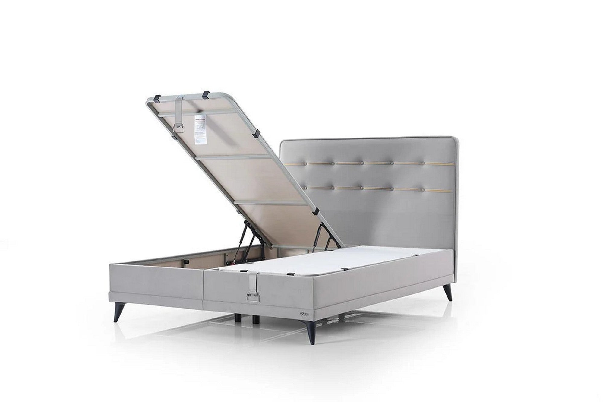 Pat FLEXFIT 200x200, stofa catifelata gri deschis - Evo 1055, cu somiera si spatiu depozitare