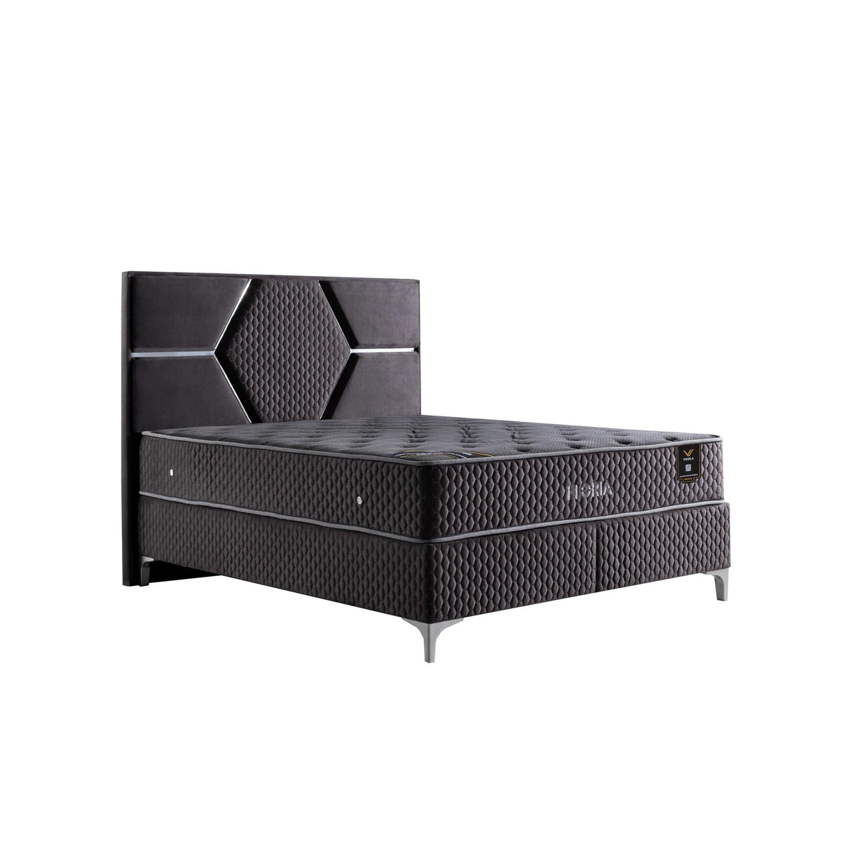 Pat FLORIA 160x200, stofa catifelata gri inchis - Luna 18, cu somiera si spatiu depozitare