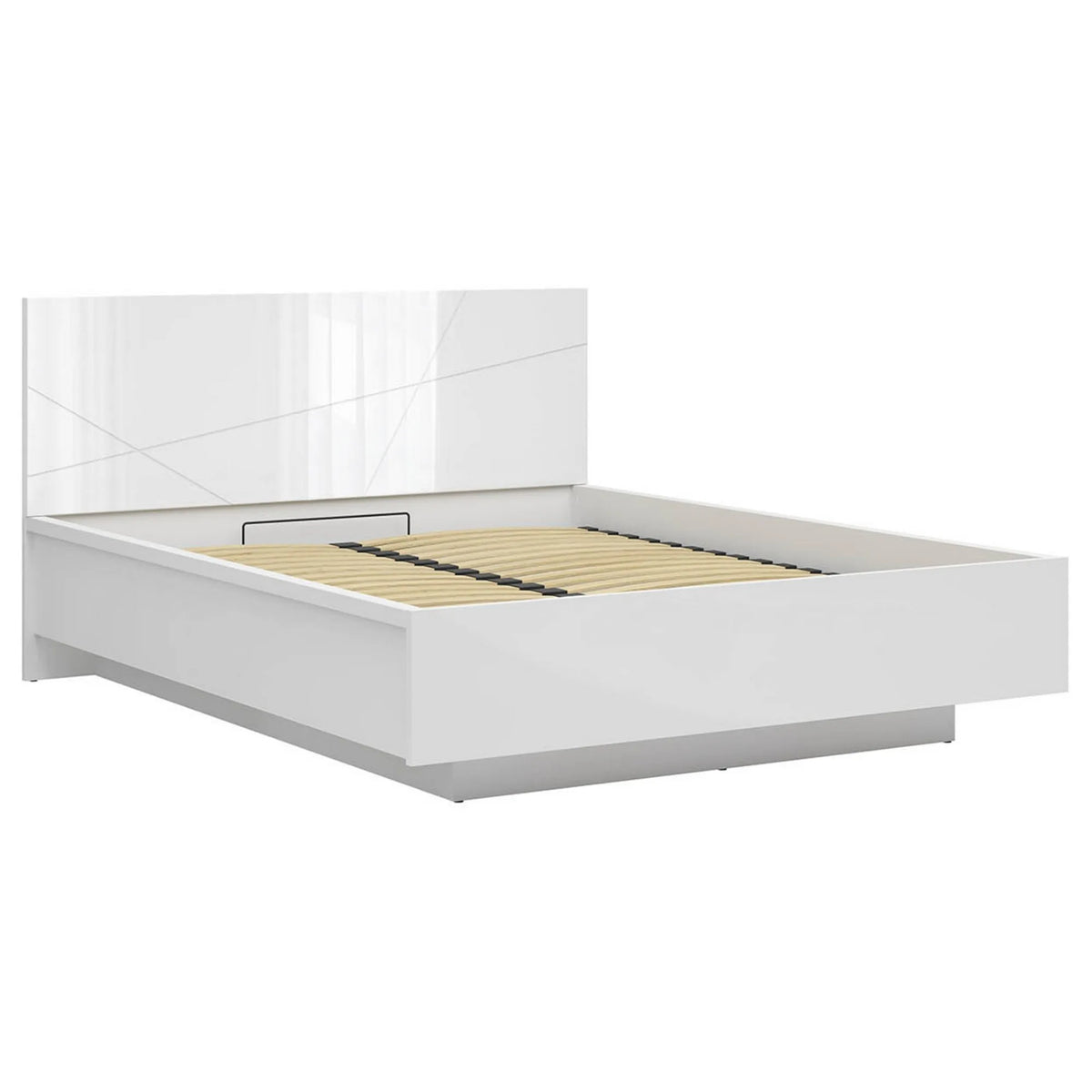 Pat FORN 160x200, alb lucios, PAL laminat, cu somiera si lada depozitare