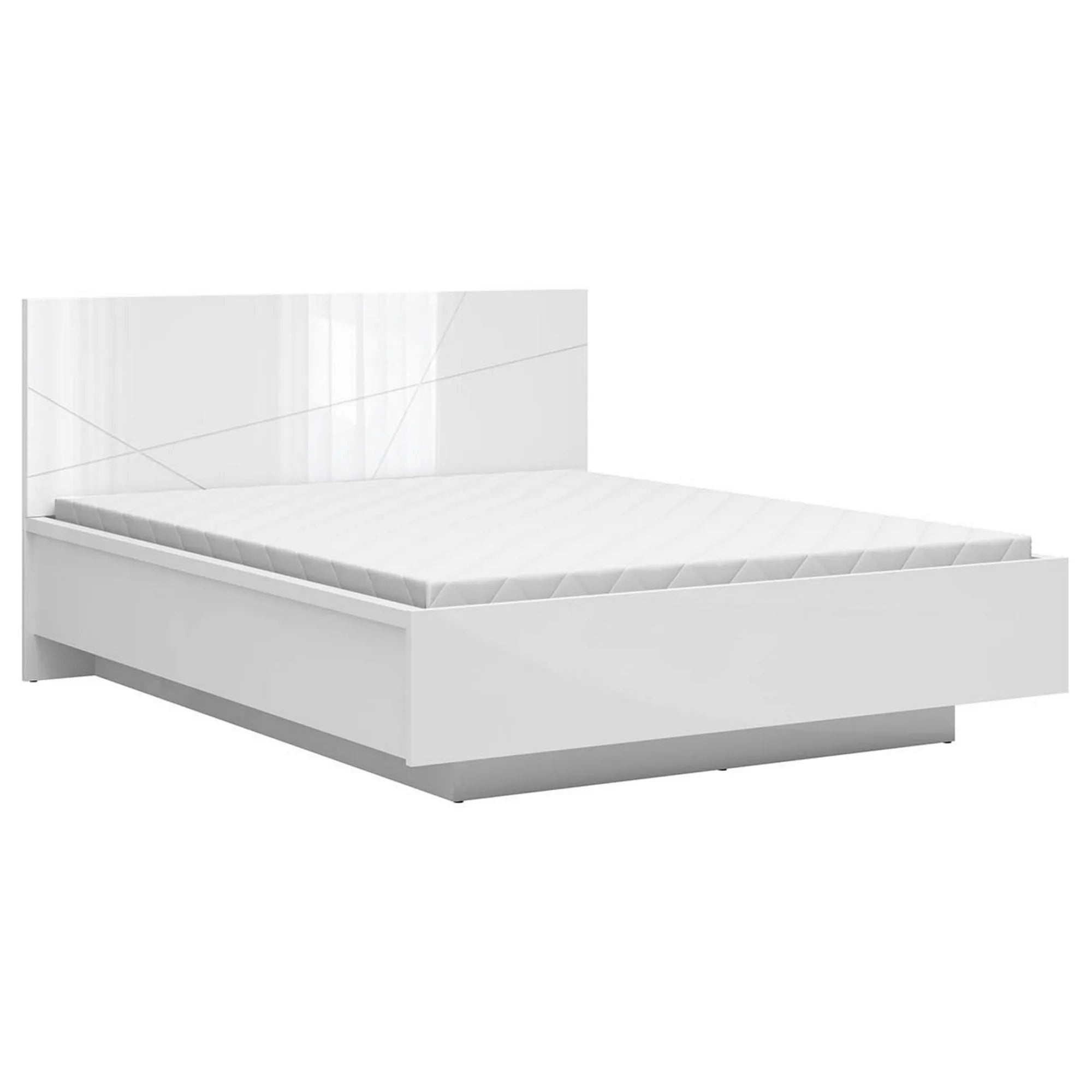 Pat FORN 160x200, alb lucios, PAL laminat, cu somiera si lada depozitare