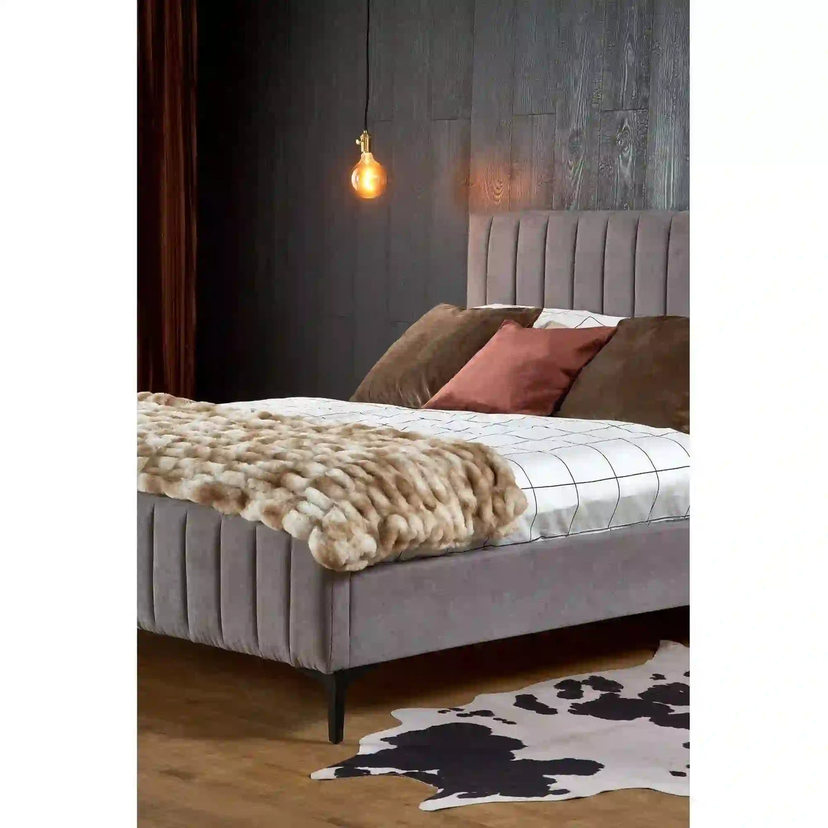 Pat FRANCESCA 160x200, stofa clasica gri, cu somiera