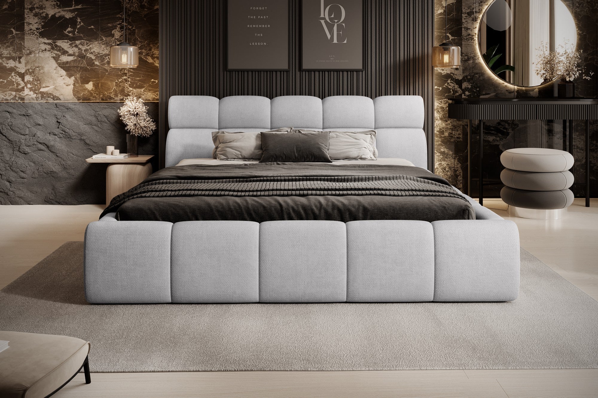 Pat GIULIA 160x200, personalizabil materiale gama Oferta Avantaj, cu spatiu depozitare, somiera metalica si pistoane