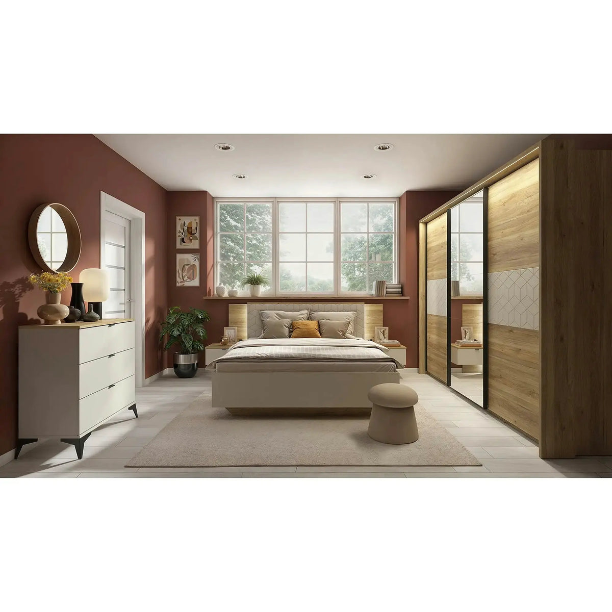 Pat GLAMOUR 160x200, casmir/stejar, PAL, cu somiera