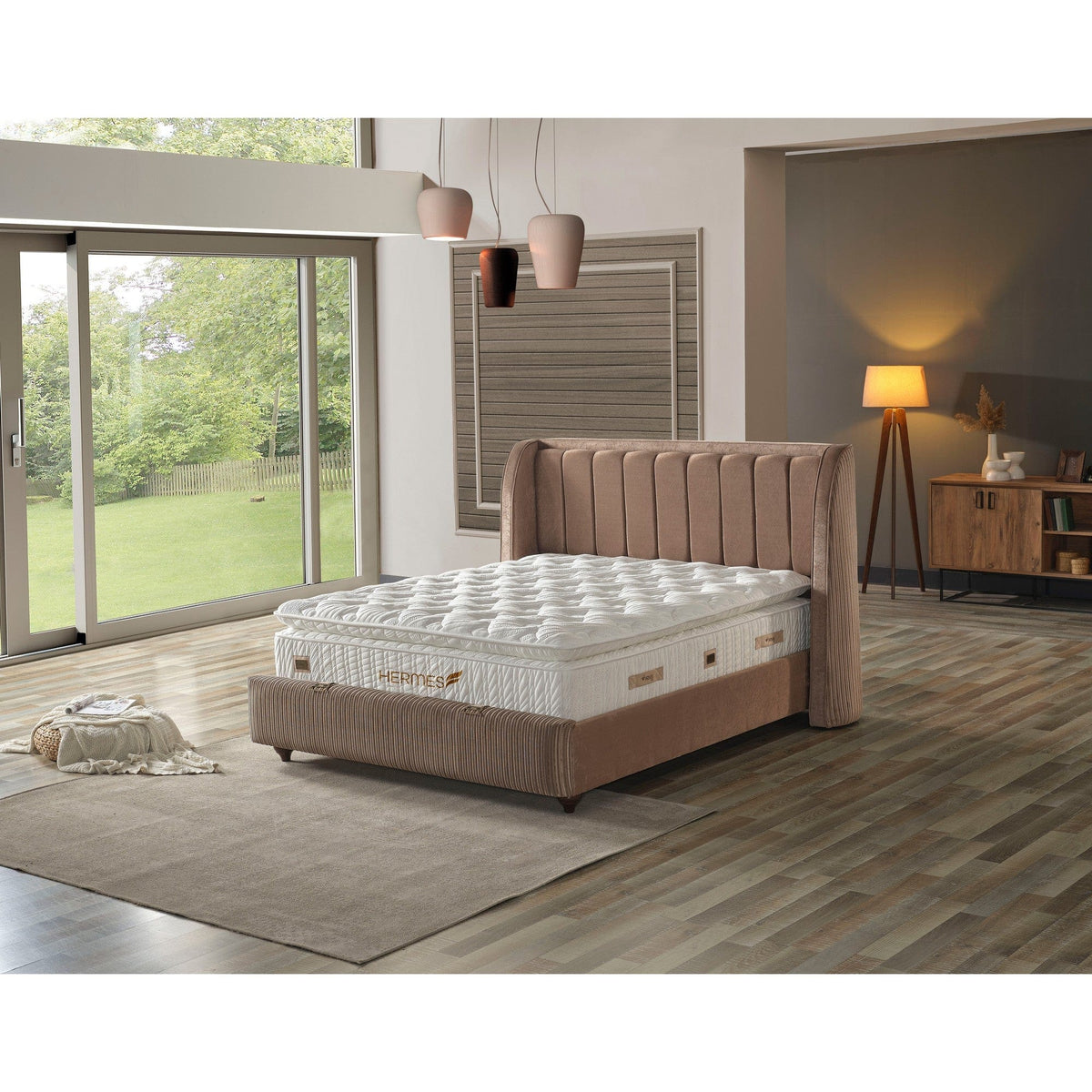 Pat HERMES 160x200, personalizabil gama Oferta Avantaj, cu somiera si spatiu depozitare