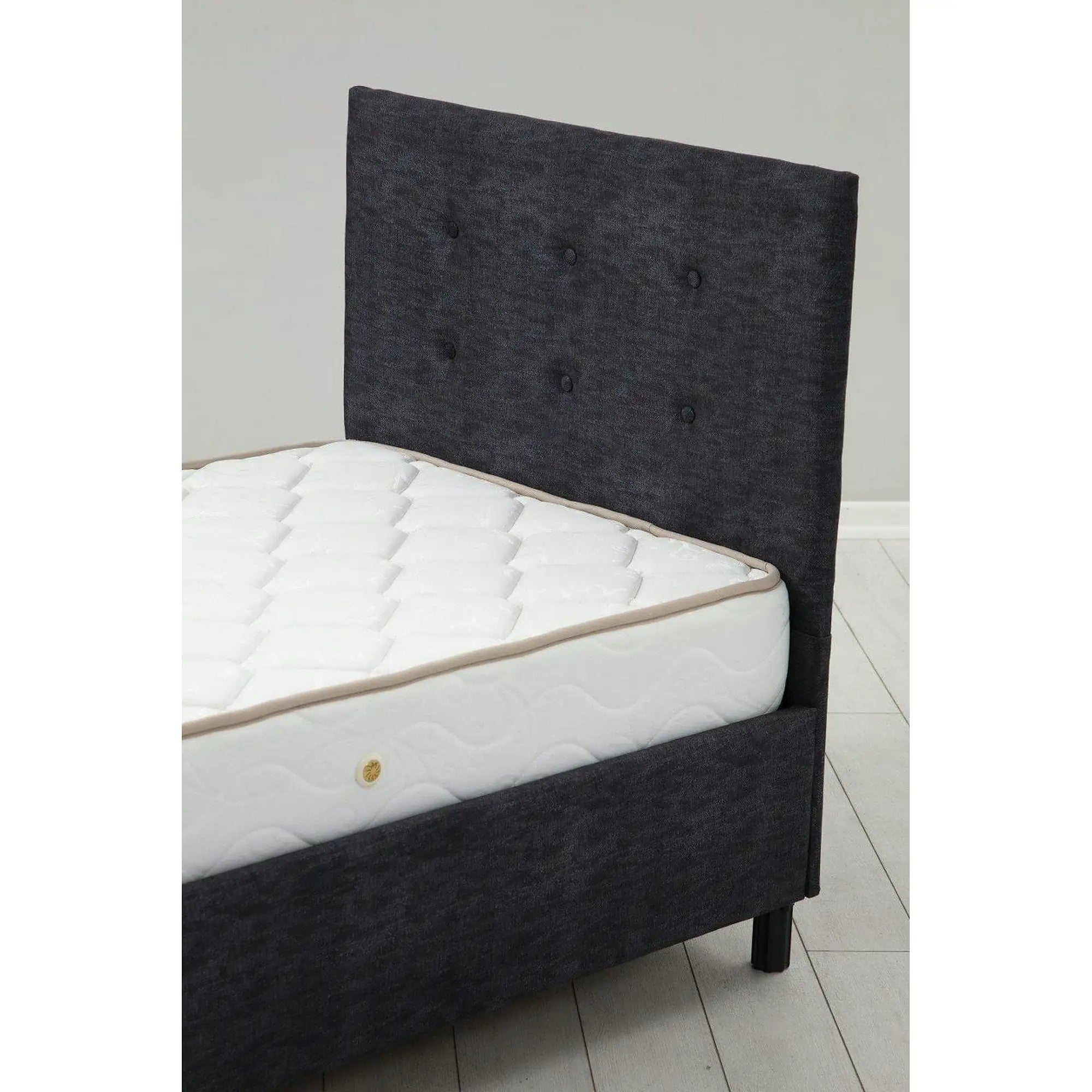 Pat HIRA 120x200, stofa clasica gri antracit, cu saltea si suport saltea