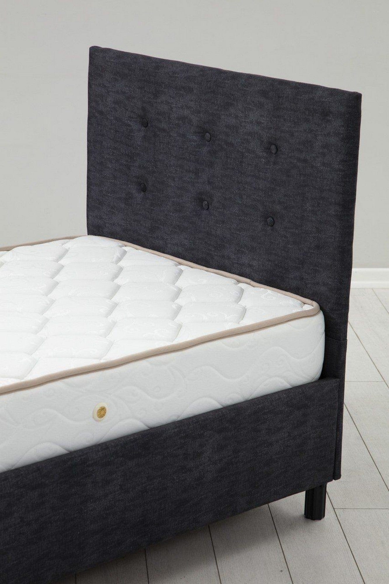 Pat HIRA 120x200, stofa clasica gri antracit, cu saltea si suport saltea