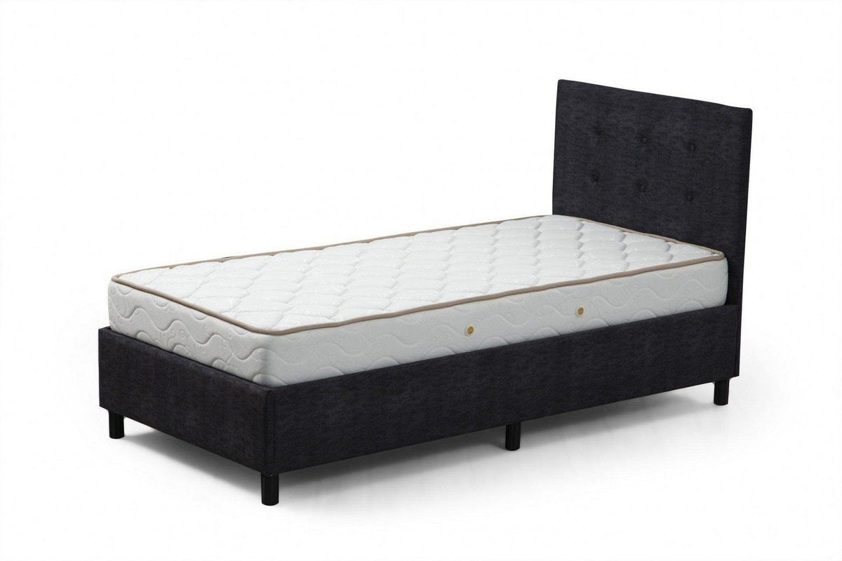 Pat HIRA 90x190, stofa clasica gri antracit, cu saltea si suport saltea