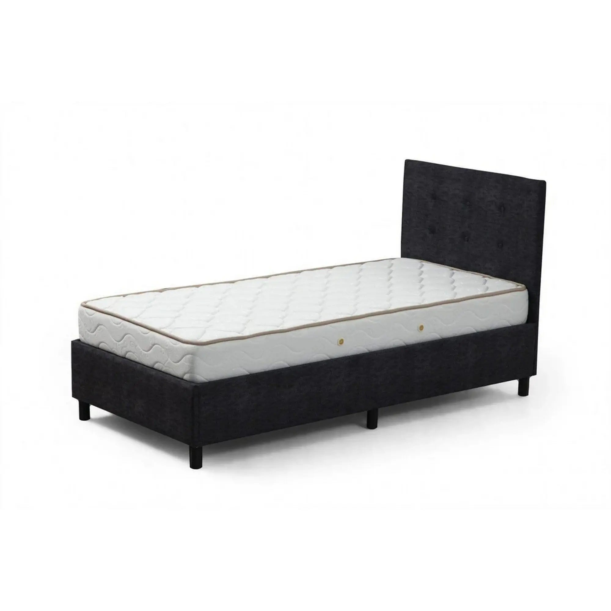 Pat HIRA 90x190, stofa clasica gri antracit, cu saltea si suport saltea