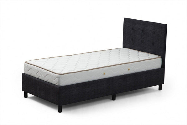 Pat HIRA 90x190, stofa clasica gri antracit, cu saltea si suport saltea
