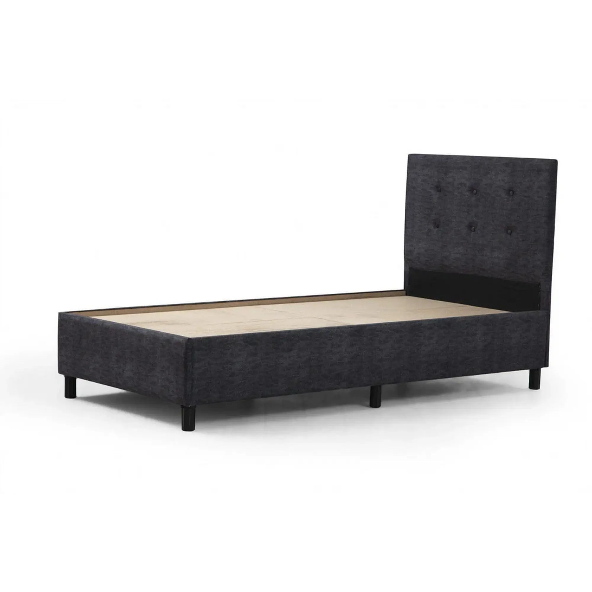 Pat HIRA 90x190, stofa clasica gri antracit, cu suport saltea