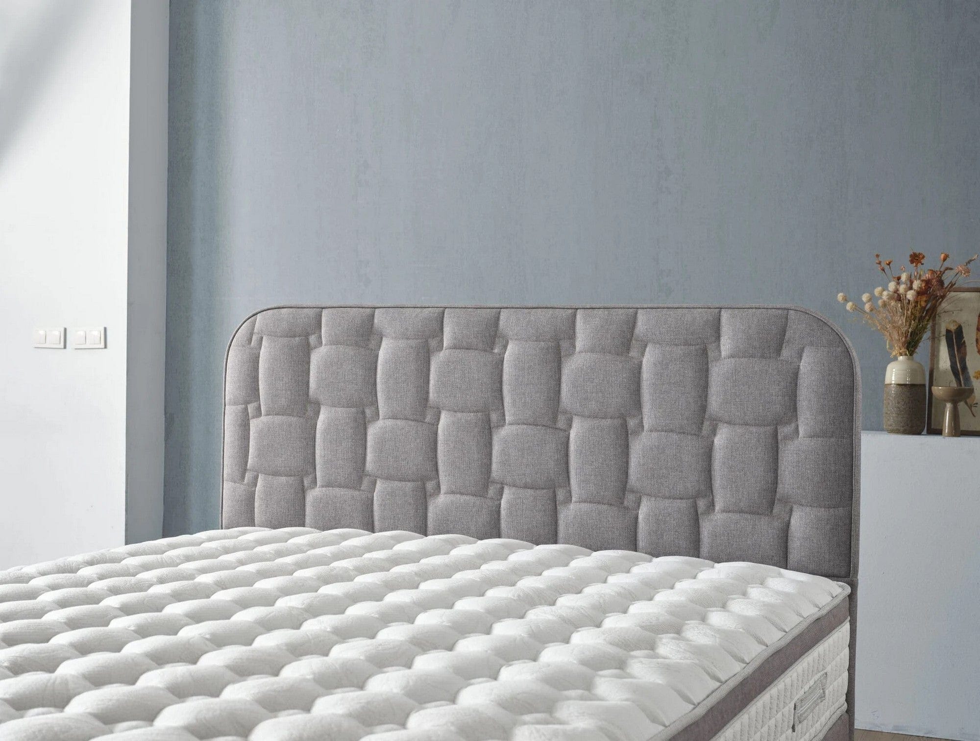 Pat INFINITY 100x200, stofa clasica gri - Linum 660, cu somiera si spatiu depozitare