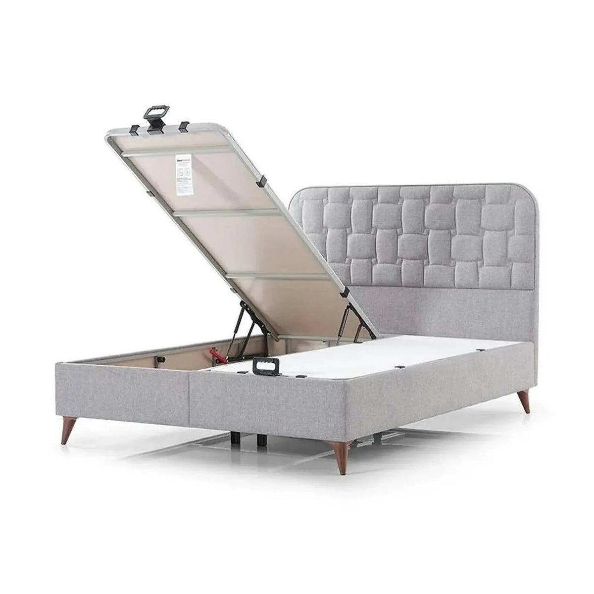 Pat INFINITY 160x200, stofa clasica gri - Linum 660, cu somiera si spatiu depozitare