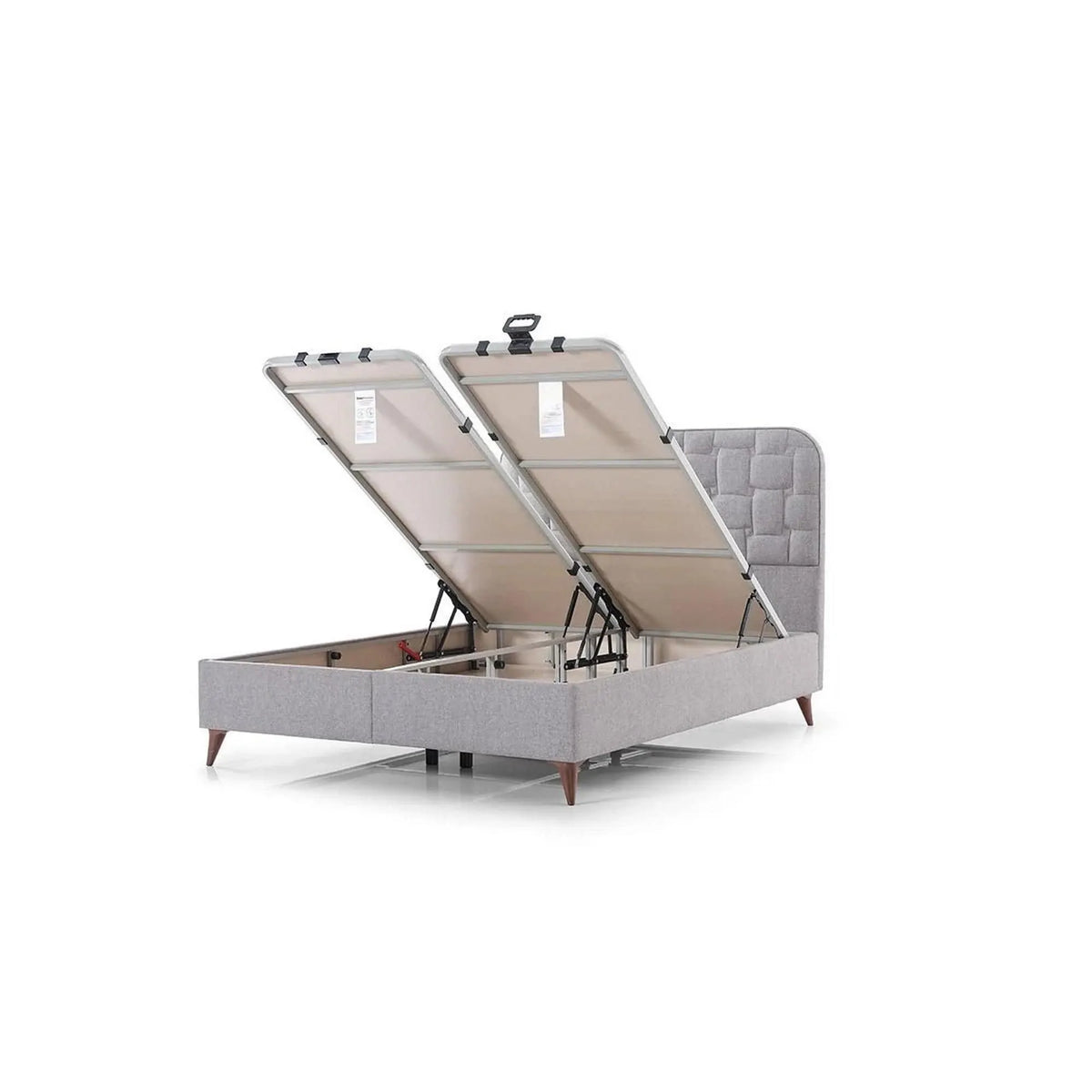 Pat INFINITY 160x200, stofa clasica gri - Linum 660, cu somiera si spatiu depozitare