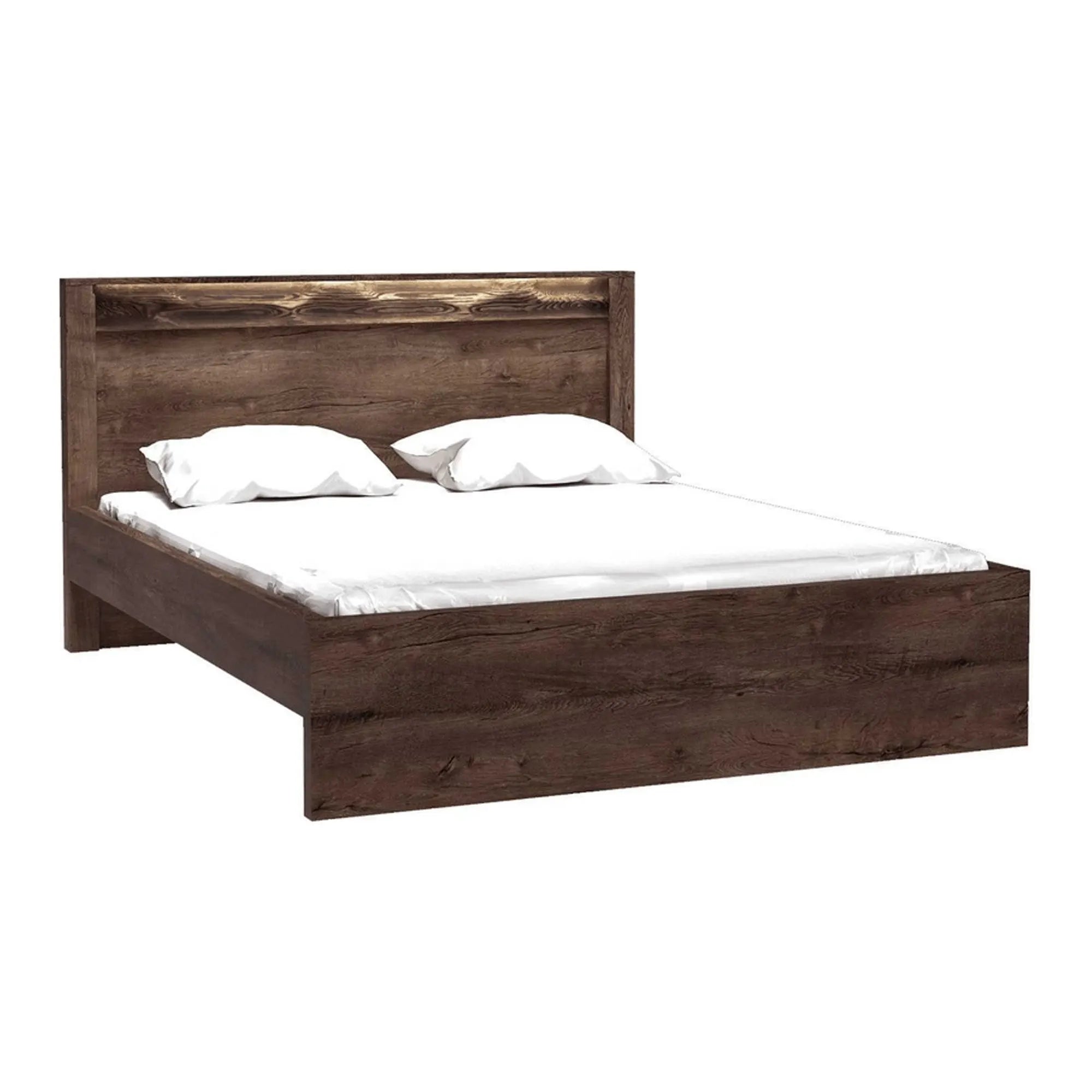 Pat INFINITY I-19 160x200, frasin inchis, PAL/metal, cu iluminare LED si somiera