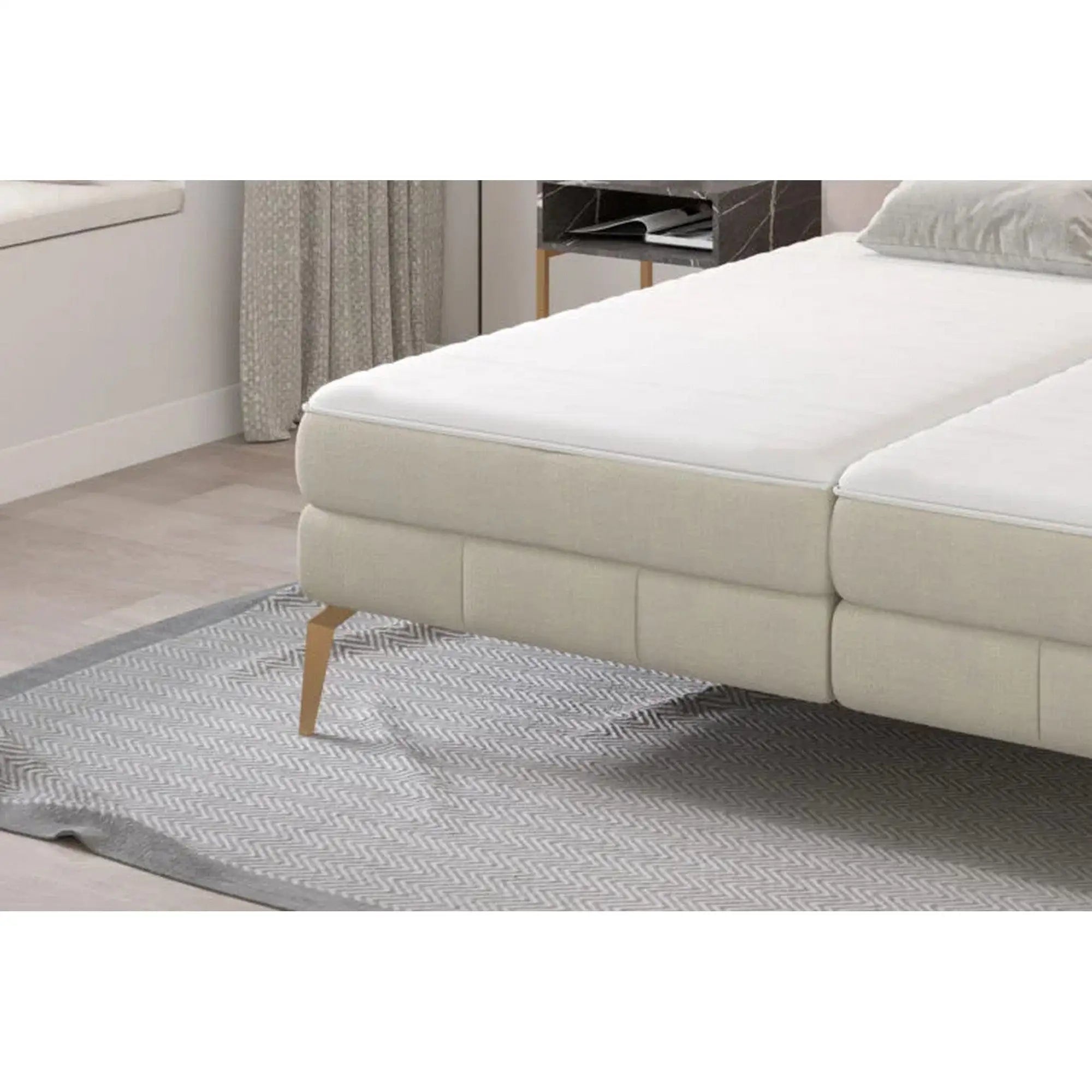 Pat JOLIN 140x200, personalizabil materiale Gama Premium, cu saltea, spatiu depozitare si pistoane