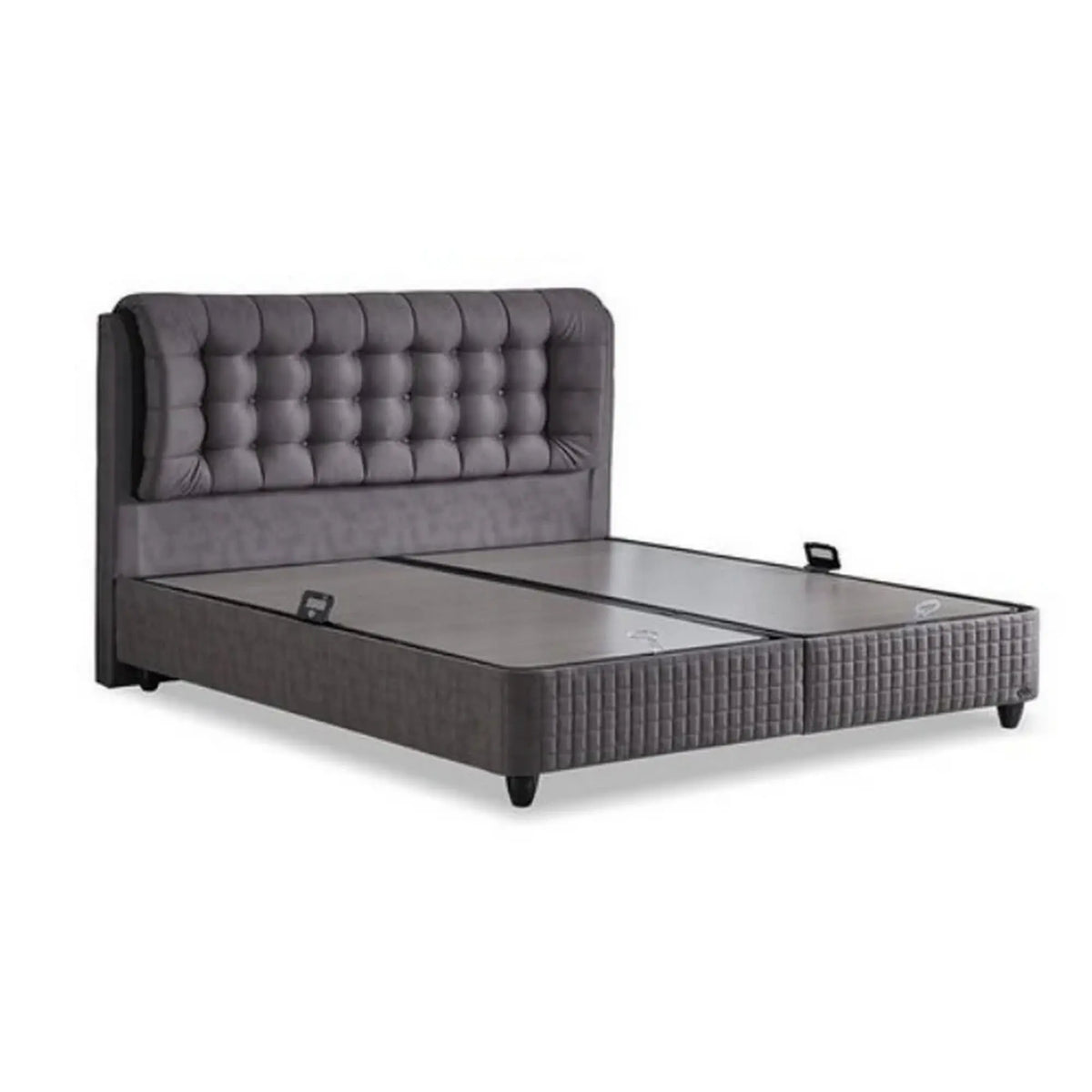 Pat matrimonial cu lada LATEKS COMFORT 160x200, stofa gri, somiera inclusa