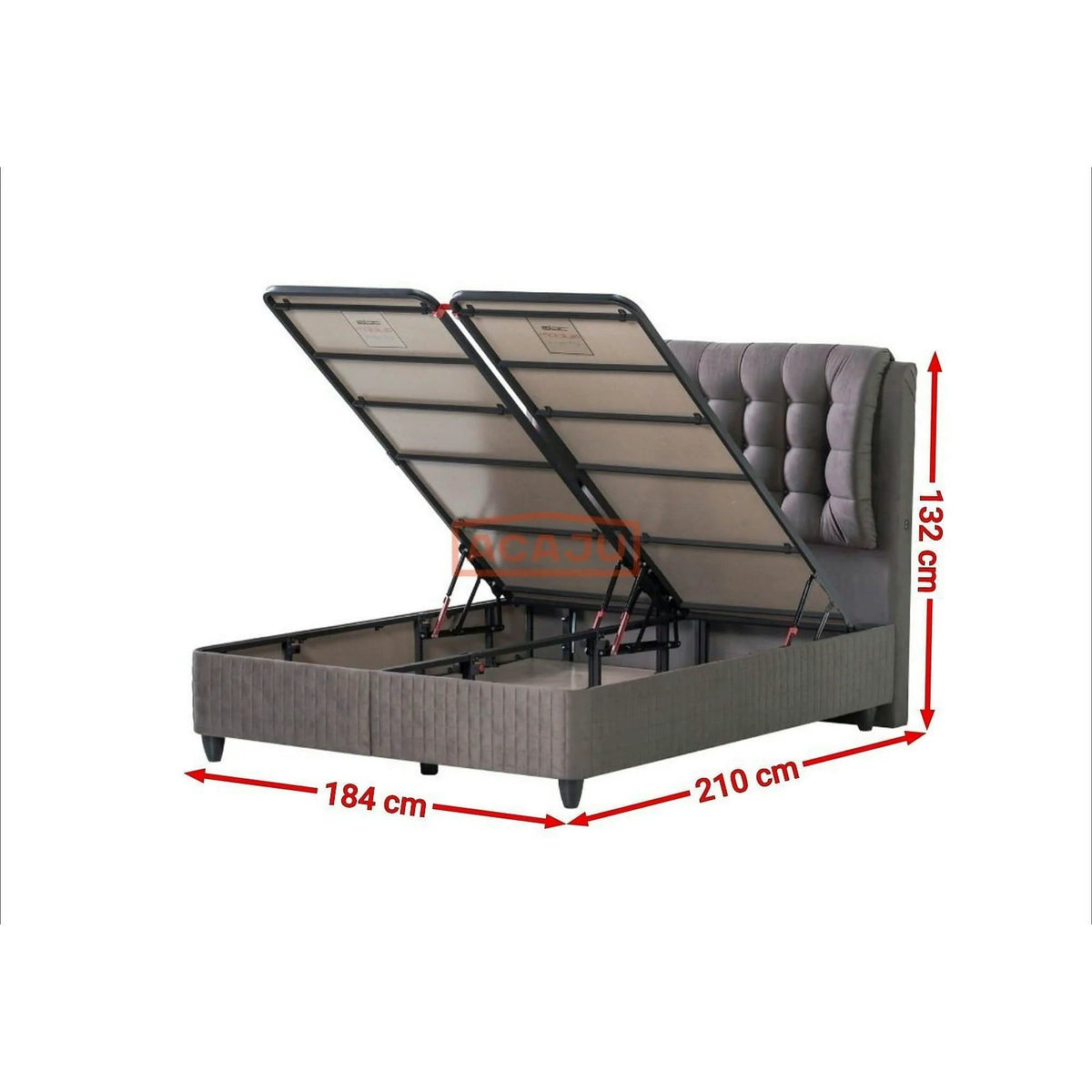 Pat Lateks Comfort 180X200, stofa gri, cu somiera si lada pentru depozitare