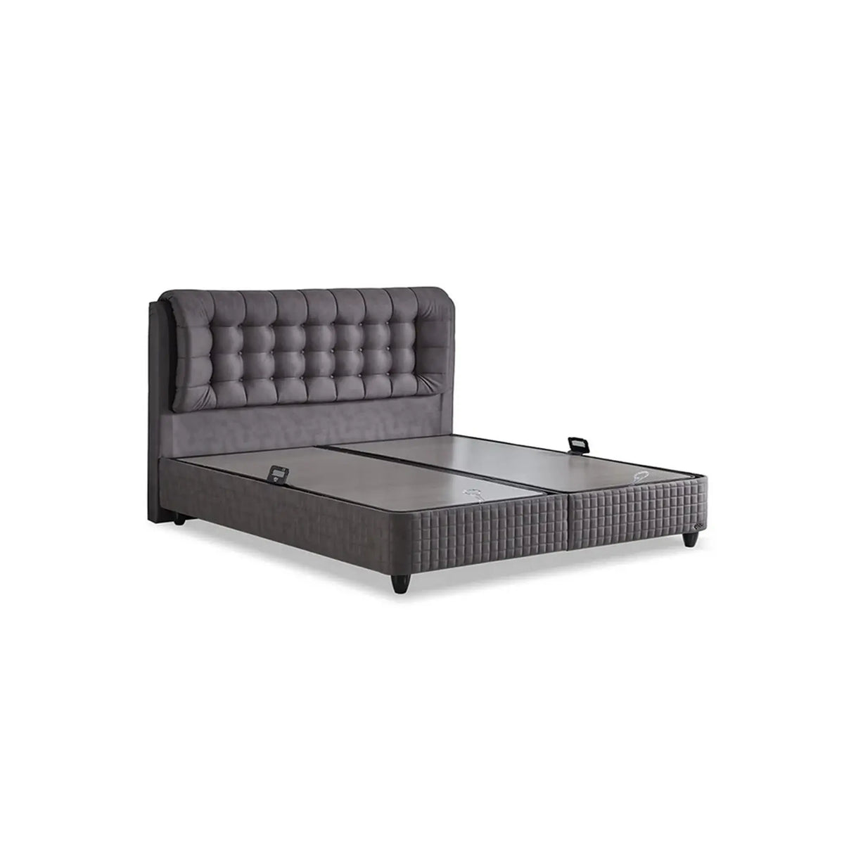 Pat Lateks Comfort 180X200, stofa gri, cu somiera si lada pentru depozitare