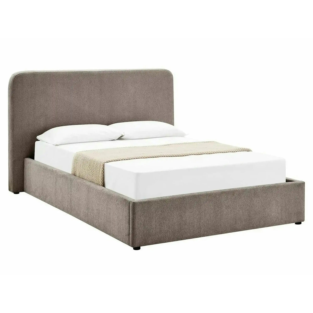 Pat LUMIA 140x200, bej închis, stofă, cu spațiu de depozitare