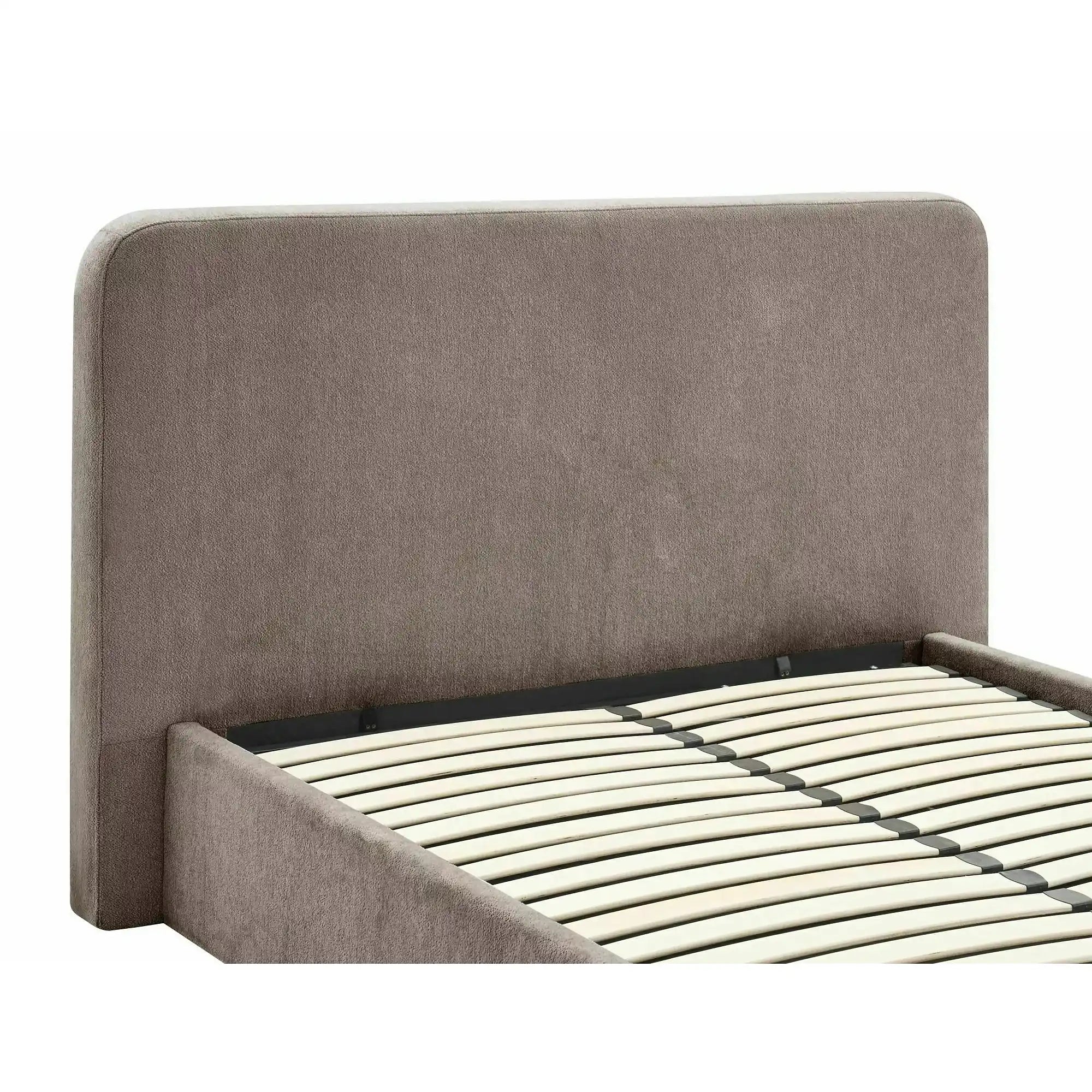 Pat LUMIA 160x200, bej închis, stofă, cu spațiu de depozitare
