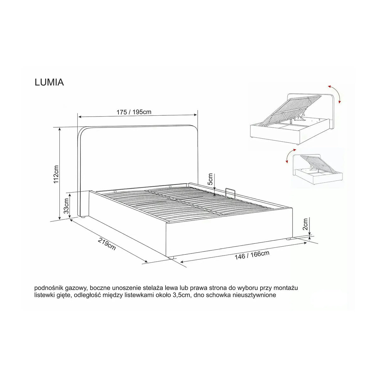 Pat LUMIA 160x200, bej închis, stofă, cu spațiu de depozitare