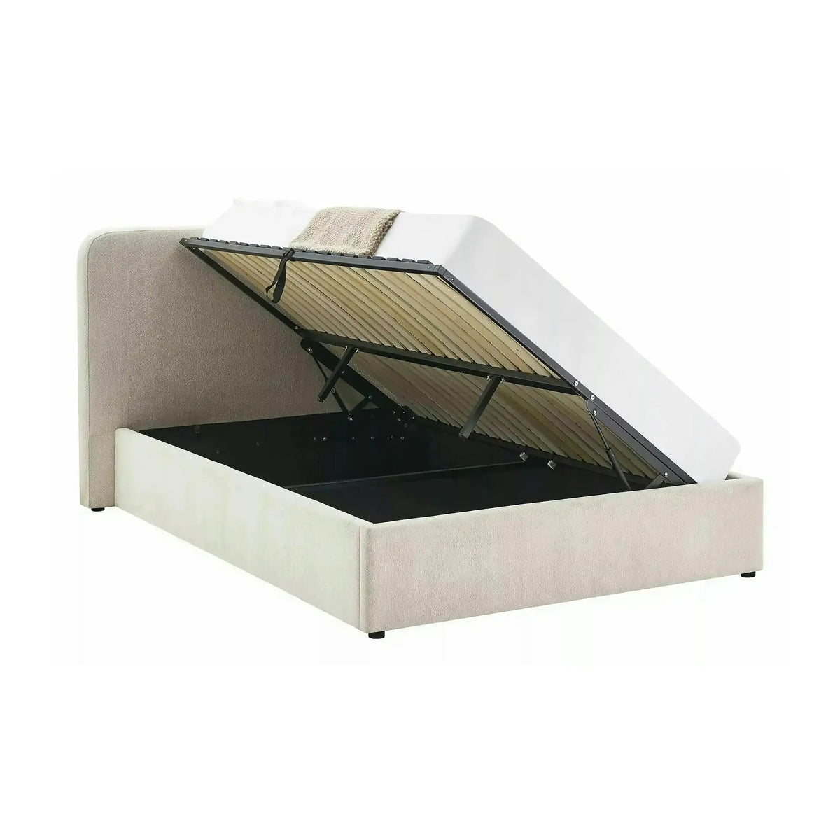 Pat LUMIA 160x200, bej, stofă, cu spațiu de depozitare