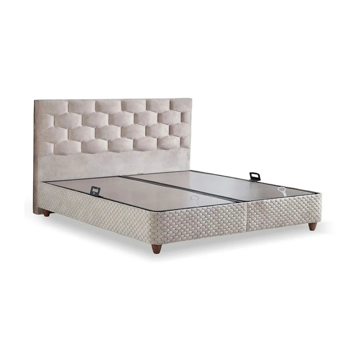 Pat Magnesia 180x200, stofa crem, cu suport saltea si lada pentru depozitare