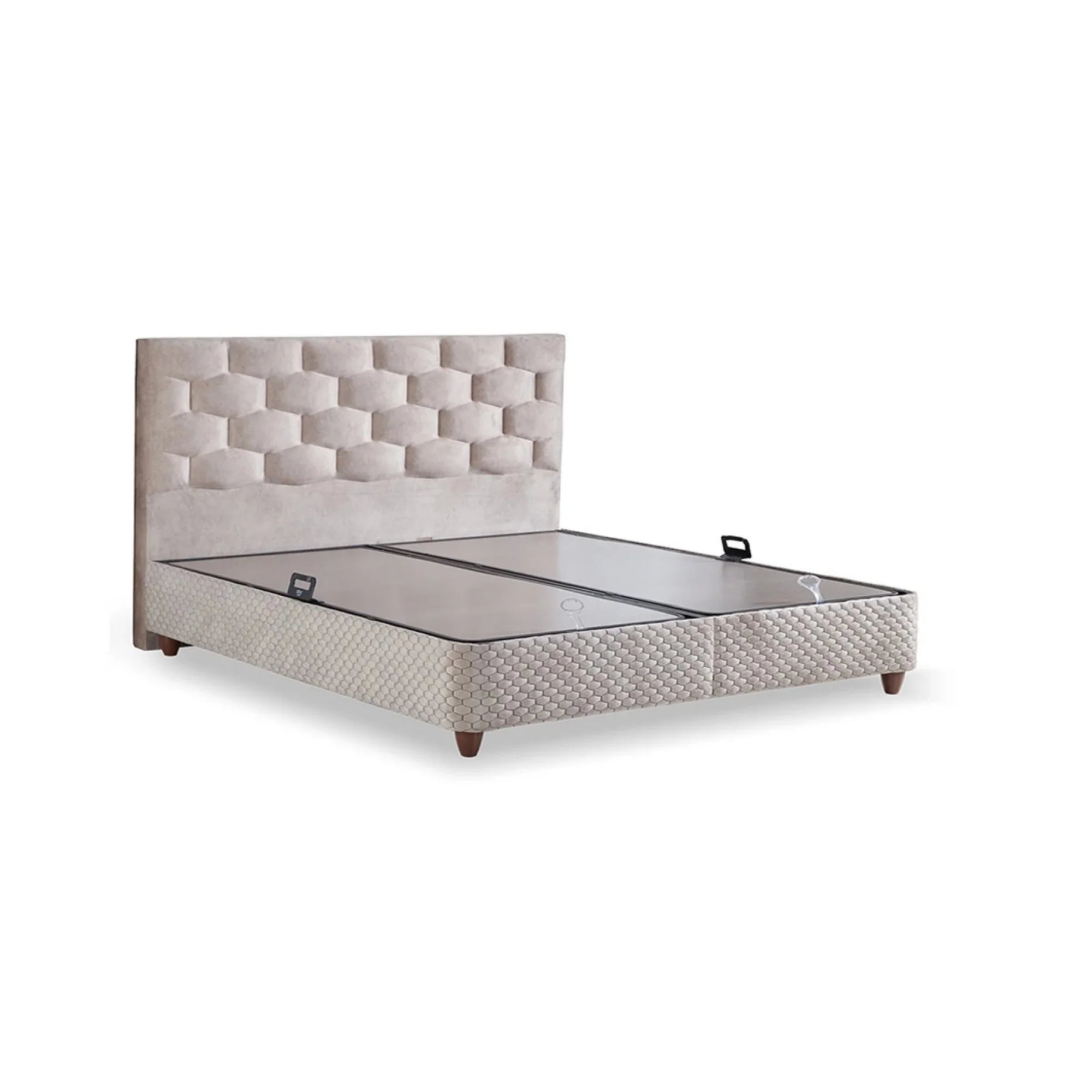 Pat Magnesia 180x200, stofa crem, cu suport saltea si lada pentru depozitare