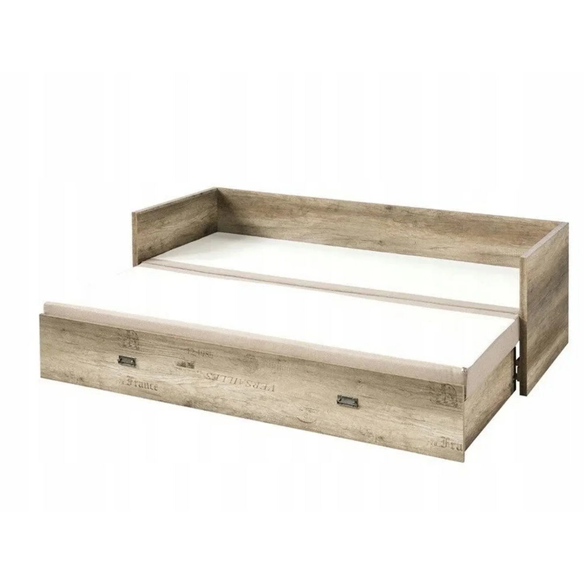 Pat MALCOLM 80/160x200, stejar/bej, PAL/stofa, cu saltea extensibila si spatiu depozitare