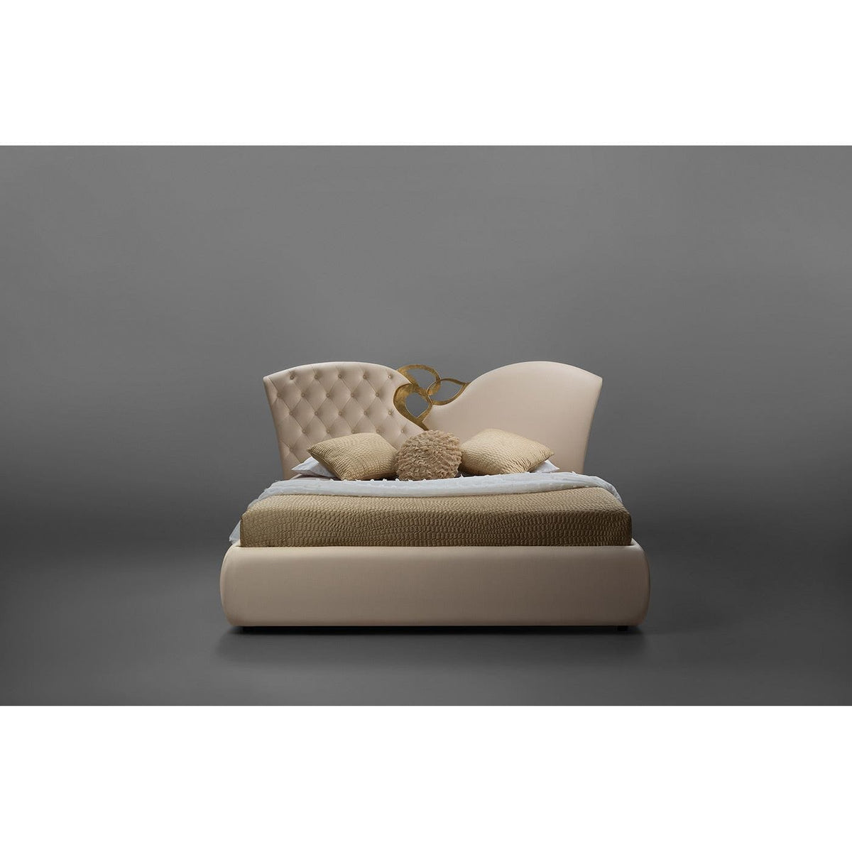 Pat MARILYN 160x200, piele ecologica crem, cu somiera metalica