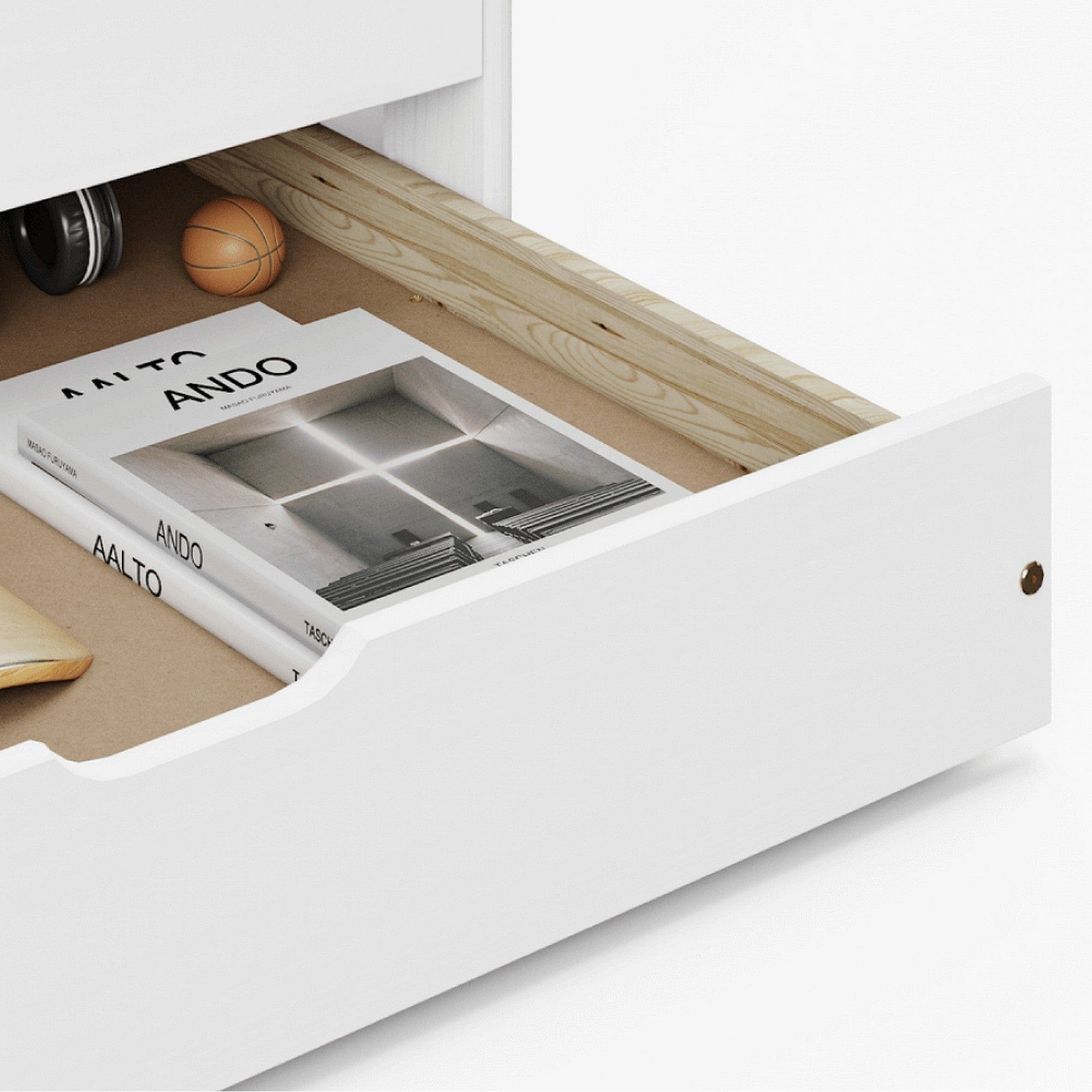 Pat MARINELLA NEW 90x200, alb, lemn, cu somiera si spatii depozitare