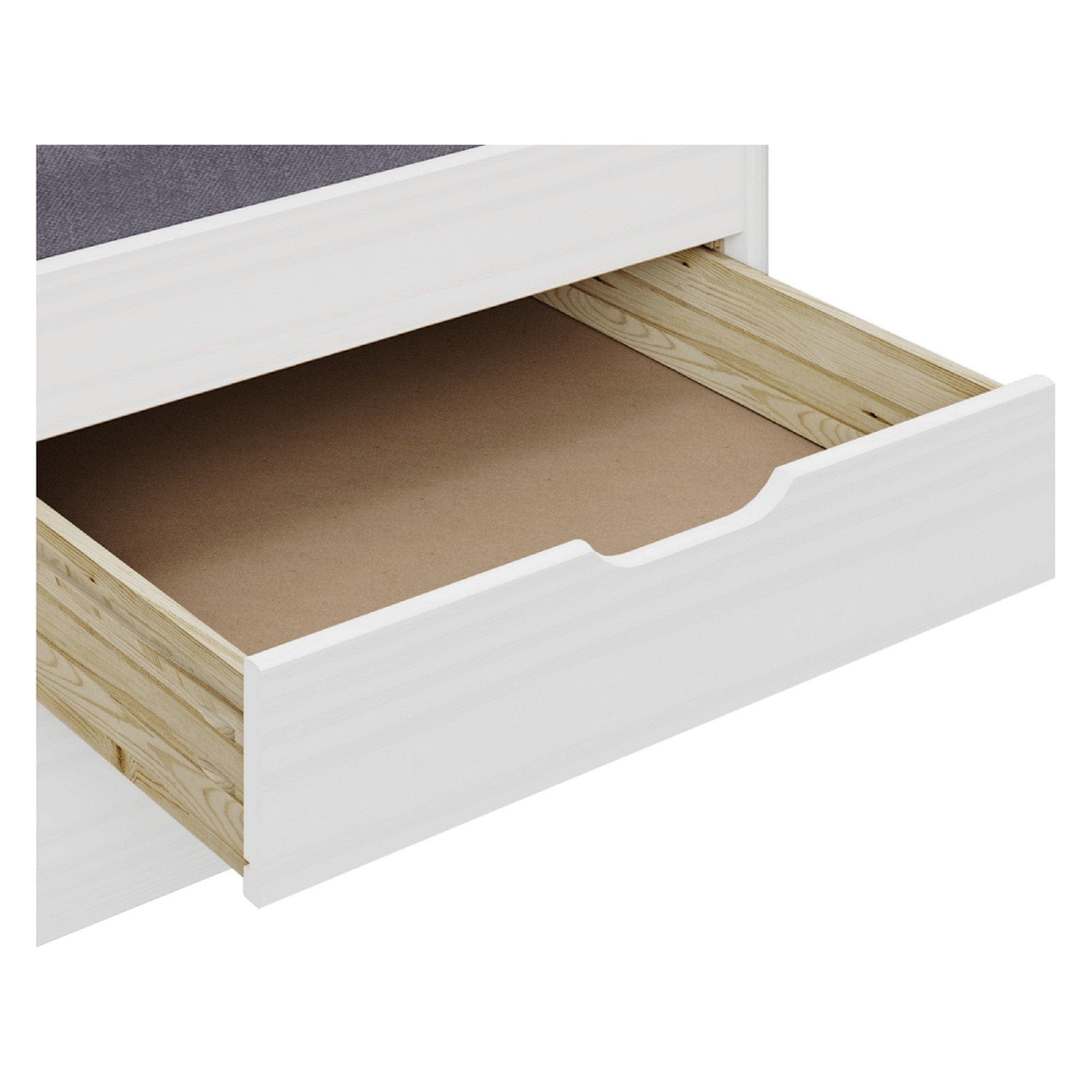 Pat MARINELLA NEW 90x200, alb, lemn, cu somiera si spatii depozitare