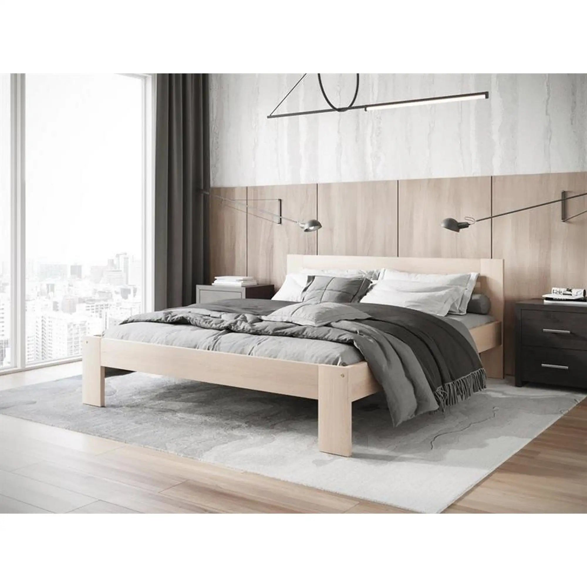 Pat MATILDA 160x200, stejar, lemn de fag, cu somiera