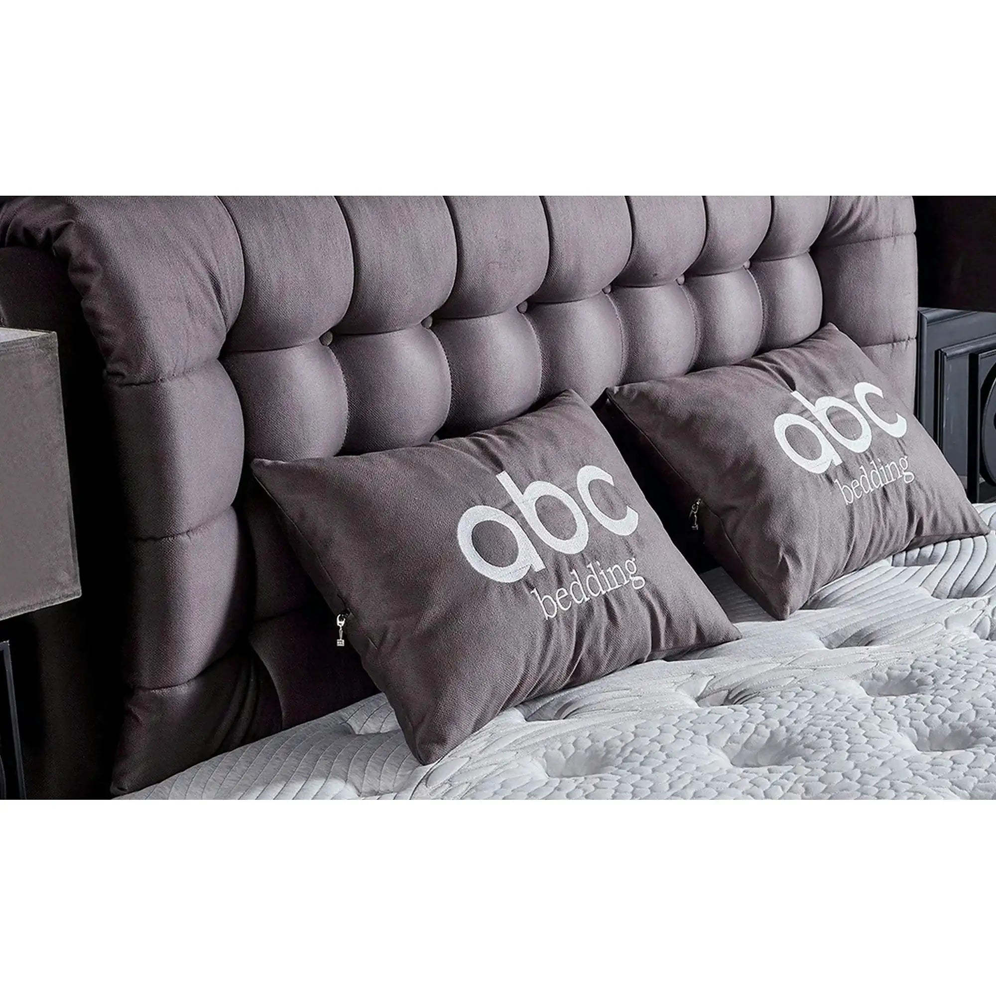 Pat matrimonial cu lada LATEKS COMFORT 160x200, stofa gri, somiera inclusa