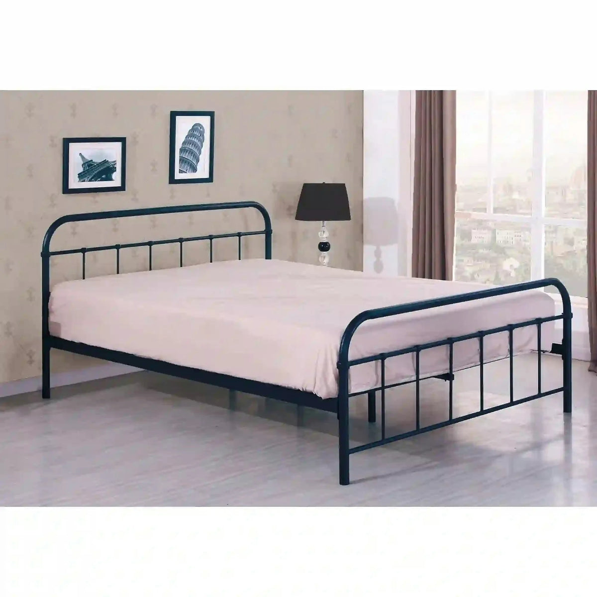 Pat metalic negru Linda 90x200, negru, otel, cu somiera
