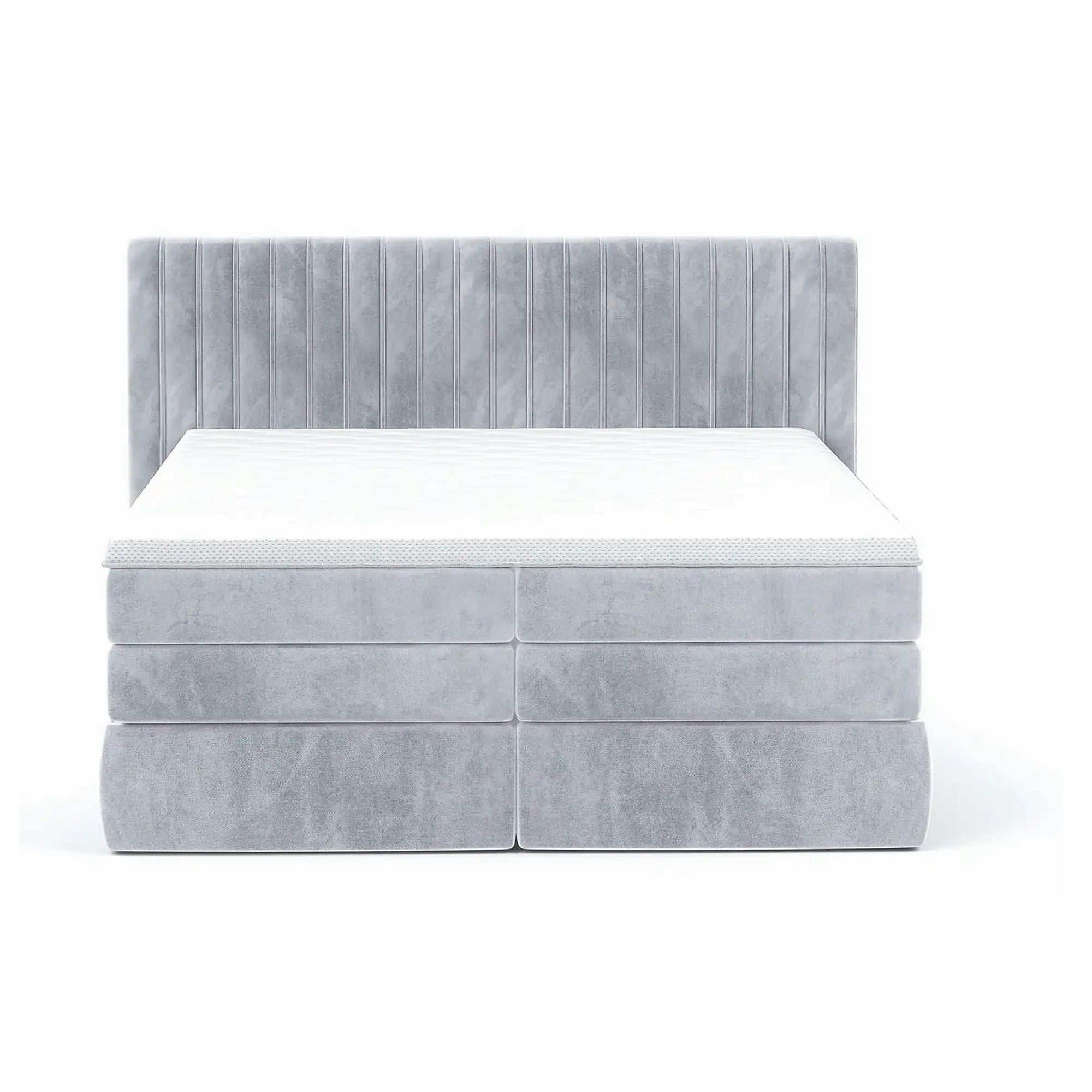 Pat MINOLA boxspring 180x200, stofa catifelata bej - Riviera 16, cu saltele, topper si 2 lazi pentru depozitare