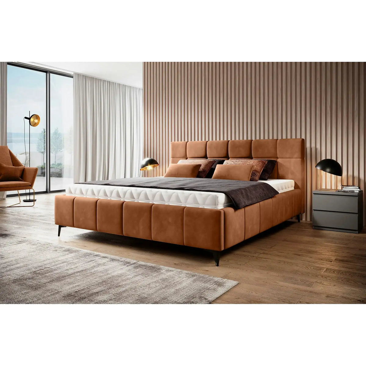 Pat NAOMI SR 140x200, personalizabil, somiera metalica si sistem de reglare