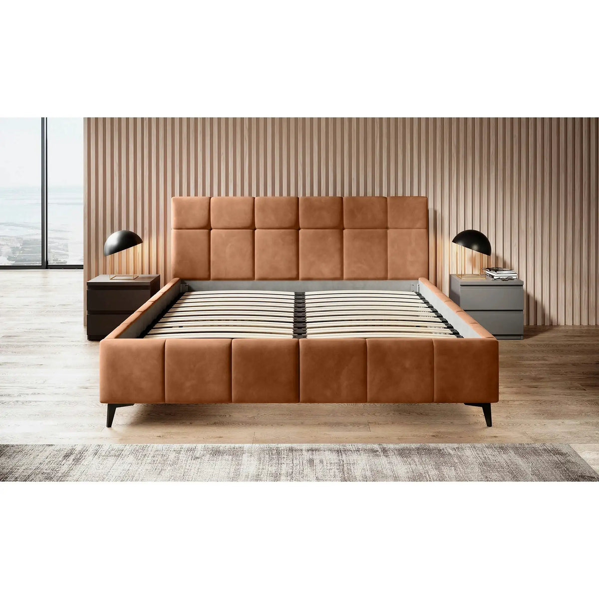 Pat NAOMI SR 140x200, personalizabil, somiera metalica si sistem de reglare