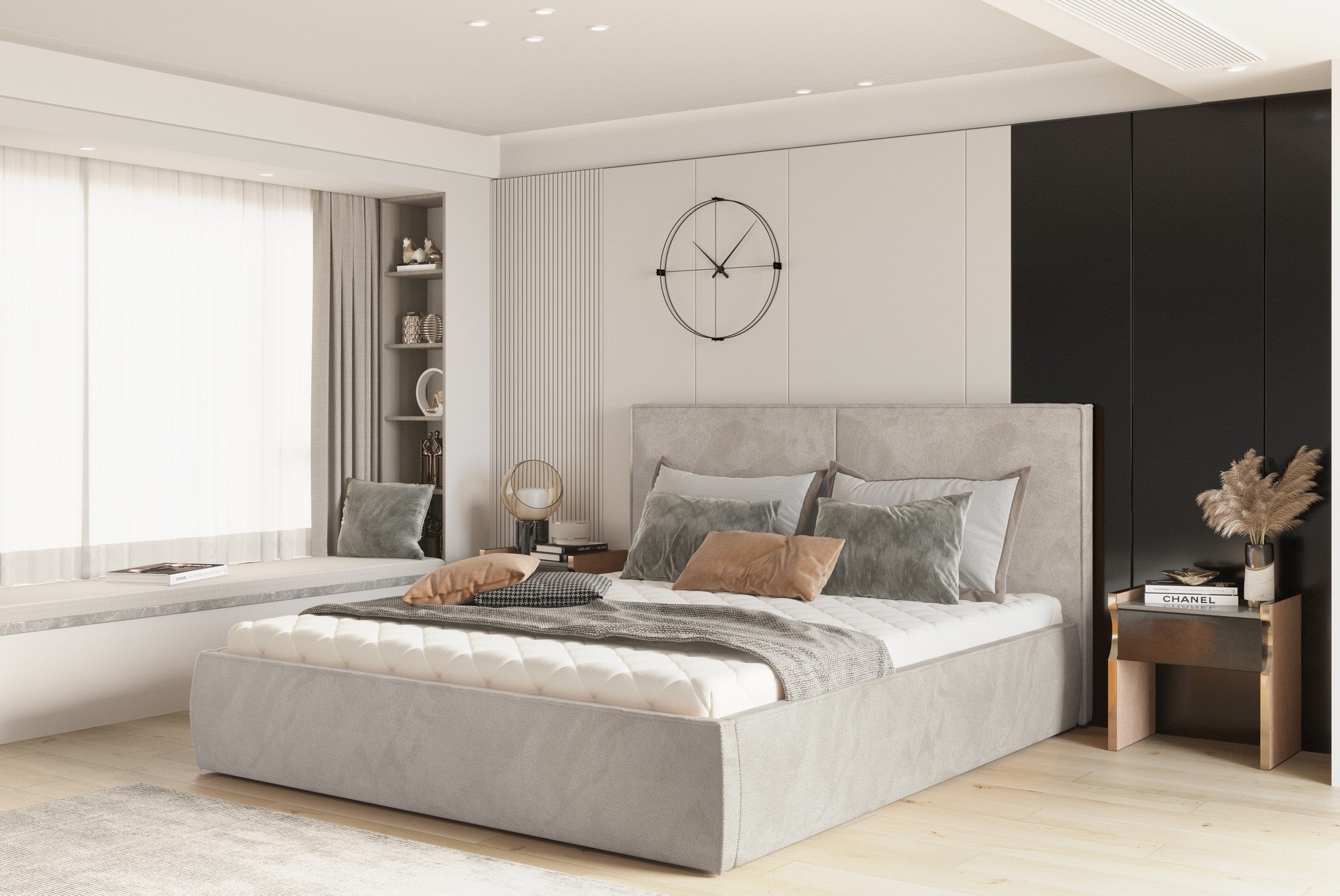 Pat NICOLE 180x200, personalizabil materiale gama Oferta Avantaj, cu somiera metalica, lada depozitare si pistoane