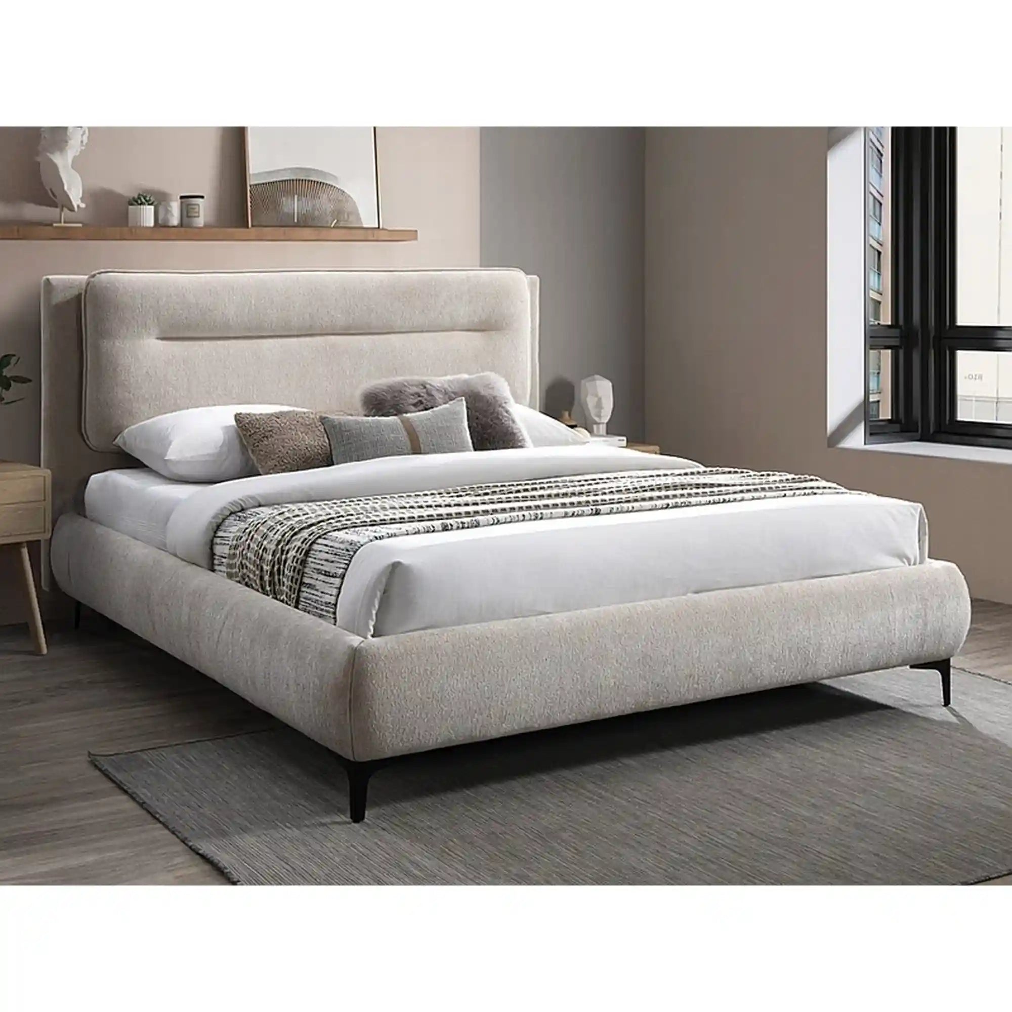 Pat NIKOZJA 160x200, stofa bej - Raven 28, cu somiera