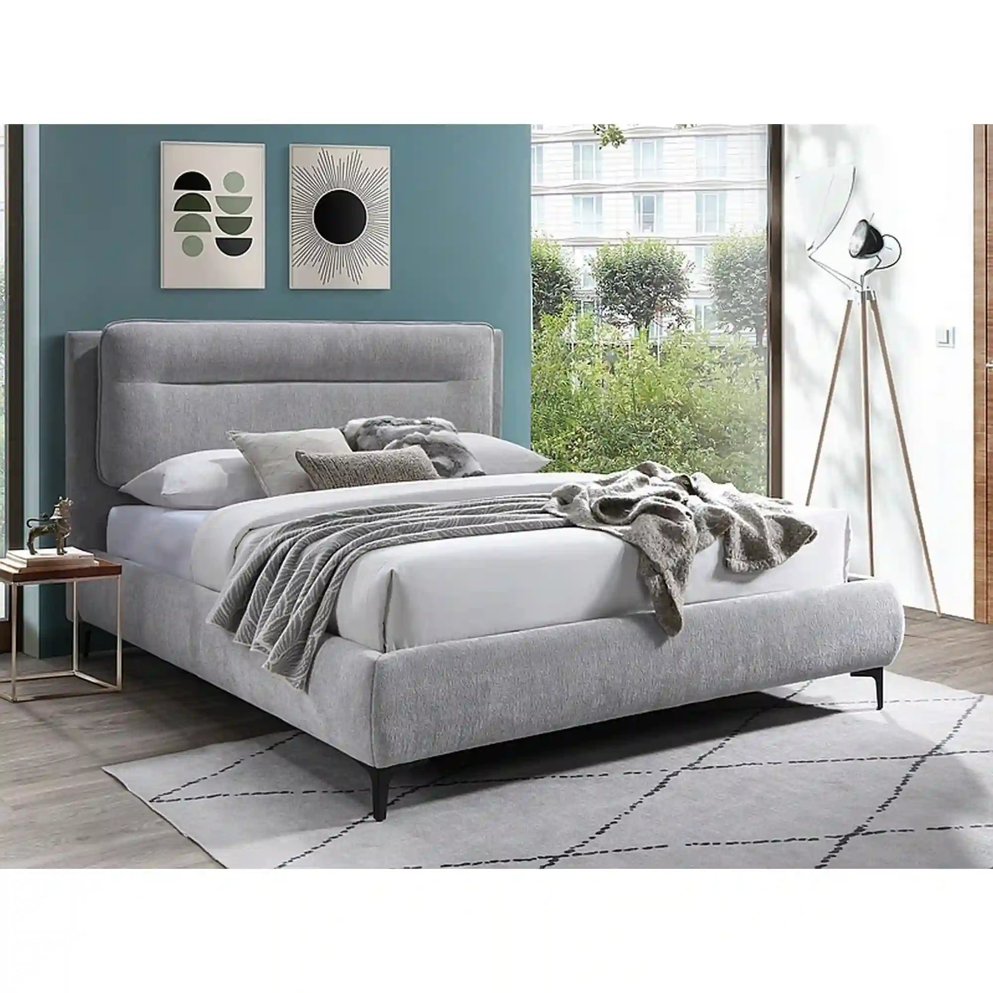 Pat NIKOZJA 160x200, stofa gri- Raven 06, cu somiera