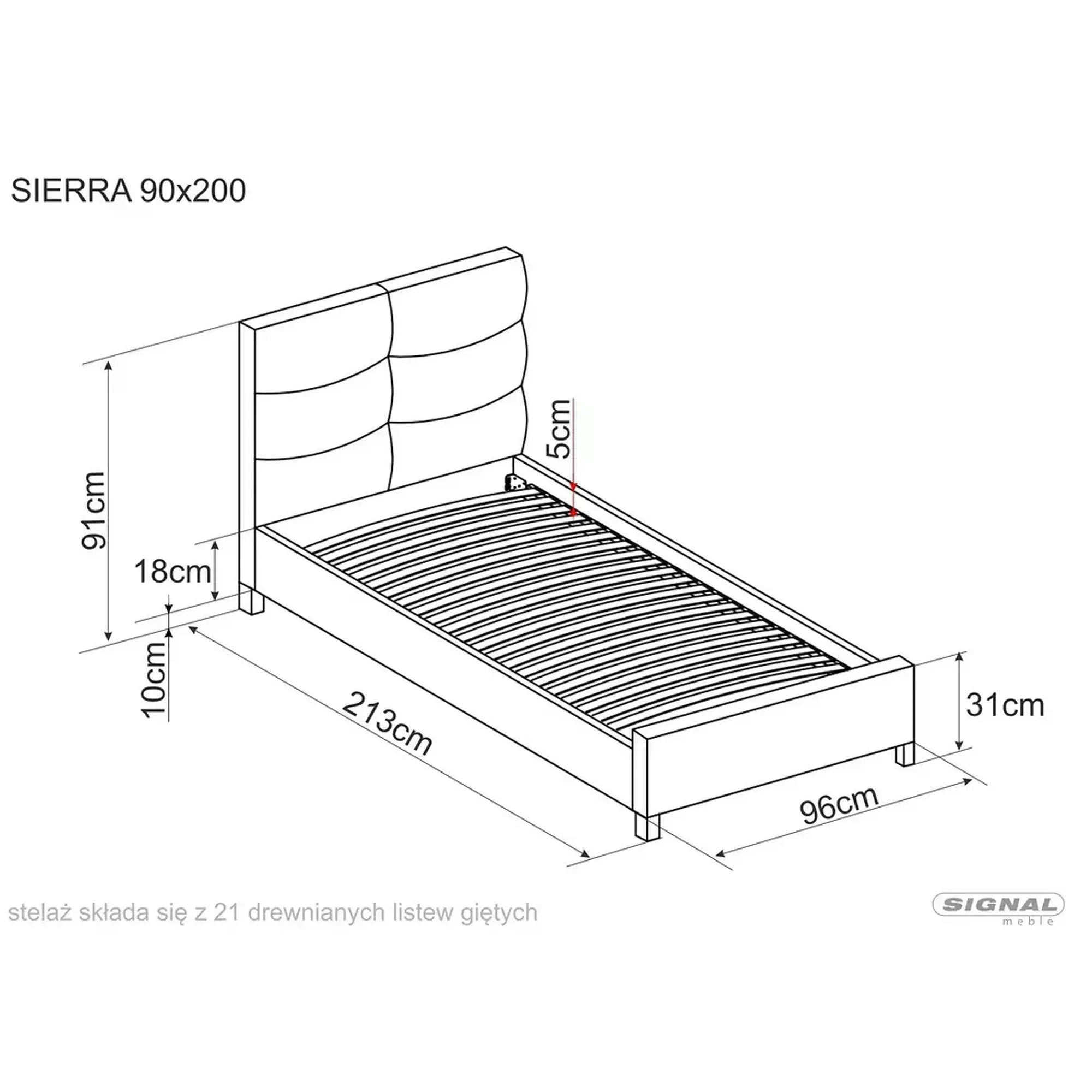 Pat o persoana tapitat SIERRA 90x200, stofa catifelata gri - Tap.192, cu somiera