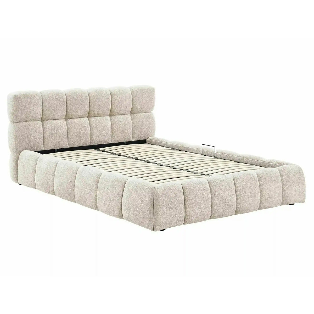 Pat PARMA 140x200, bej, stofă, cu spațiu de depozitare