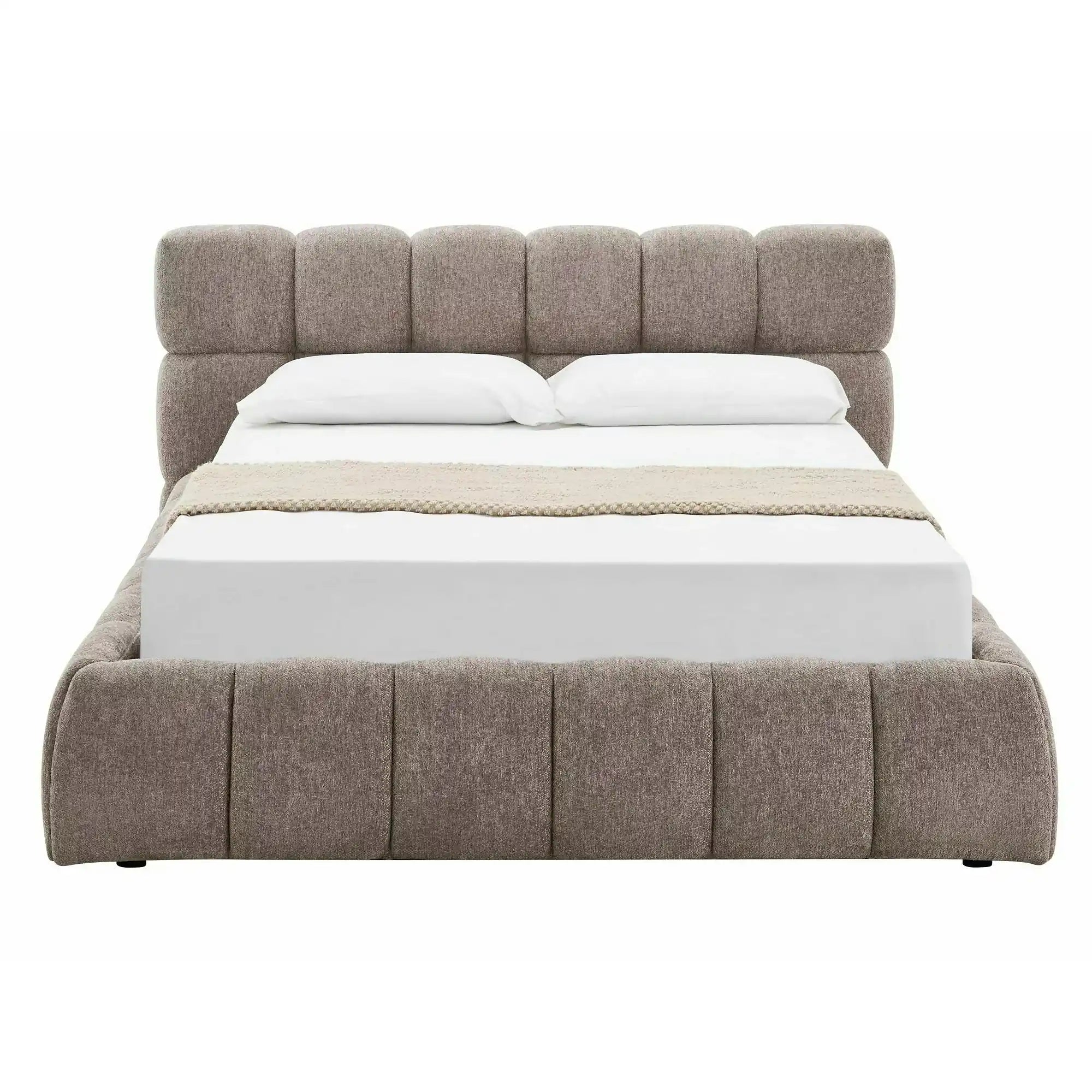 Pat PARMA 160x200, bej închis, stofă, cu spațiu de depozitare